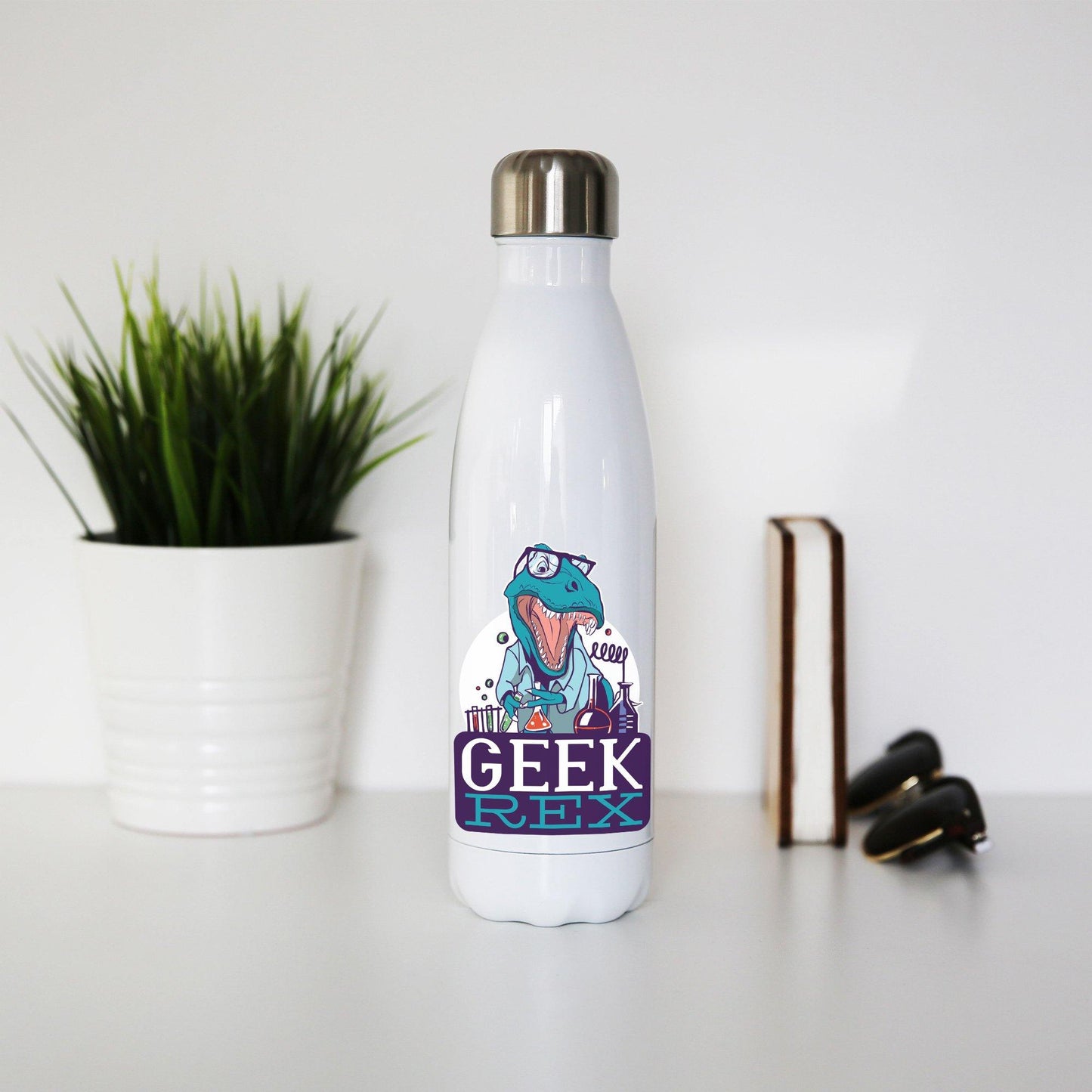 Geek t-rex funny water bottle stainless steel reusable
