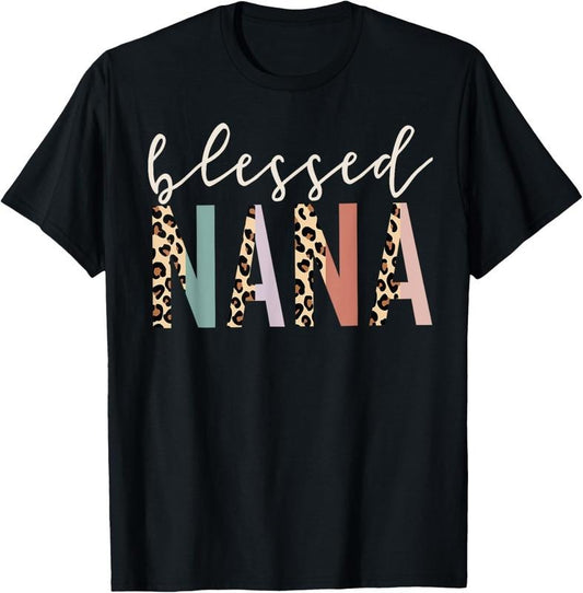 100% Cotton Blessed Nana Cute Leopard Print T-Shirt