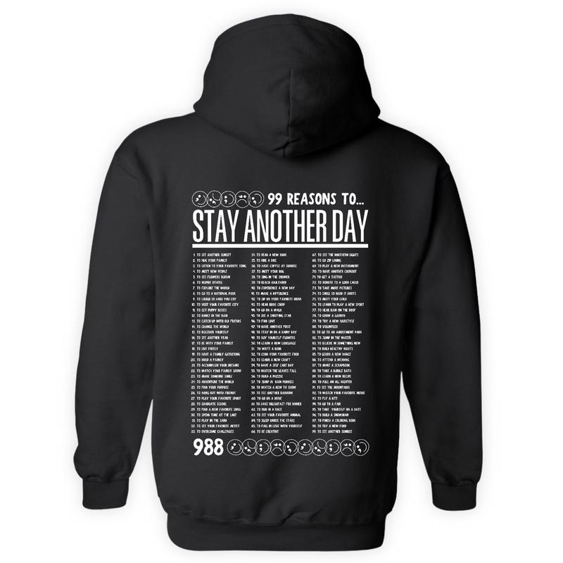 99 Reasons To Stay Another Day Printed Unisex Mental Health Awareness Hoodies Crews And Tshirts From Small Thru 5x...