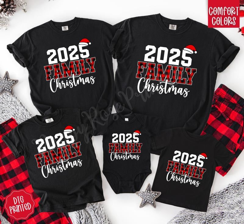 2025 Family Christmas Shirts Comfort Colors, Matching Christmas Crew Tshirts