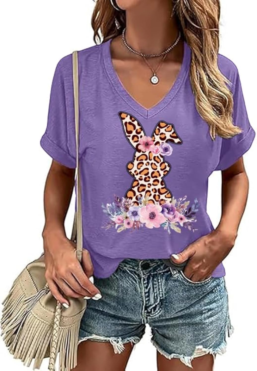 Easter Shirts for Women V Neck Happy Easter T Shirt Easter Bunny Shirt Cute Rabbit Graphic Tee Gift Spring Tees Tops