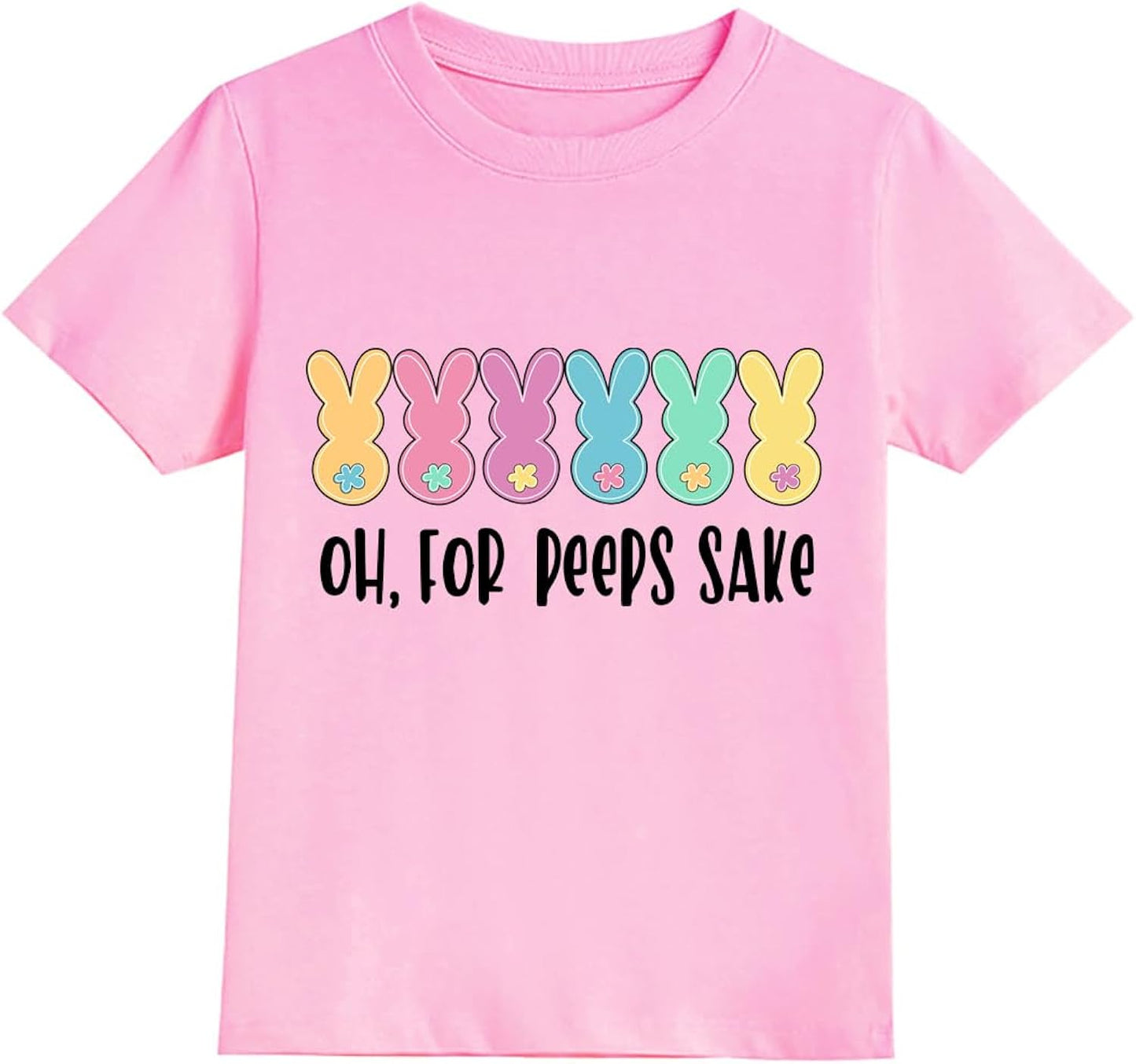 Girls Easter Shirts Kids Bunny T-Shirt Peace Love Peeps Tees Toddler Short Sleeve Tops Happy Easter Day Outfit 2-10T
