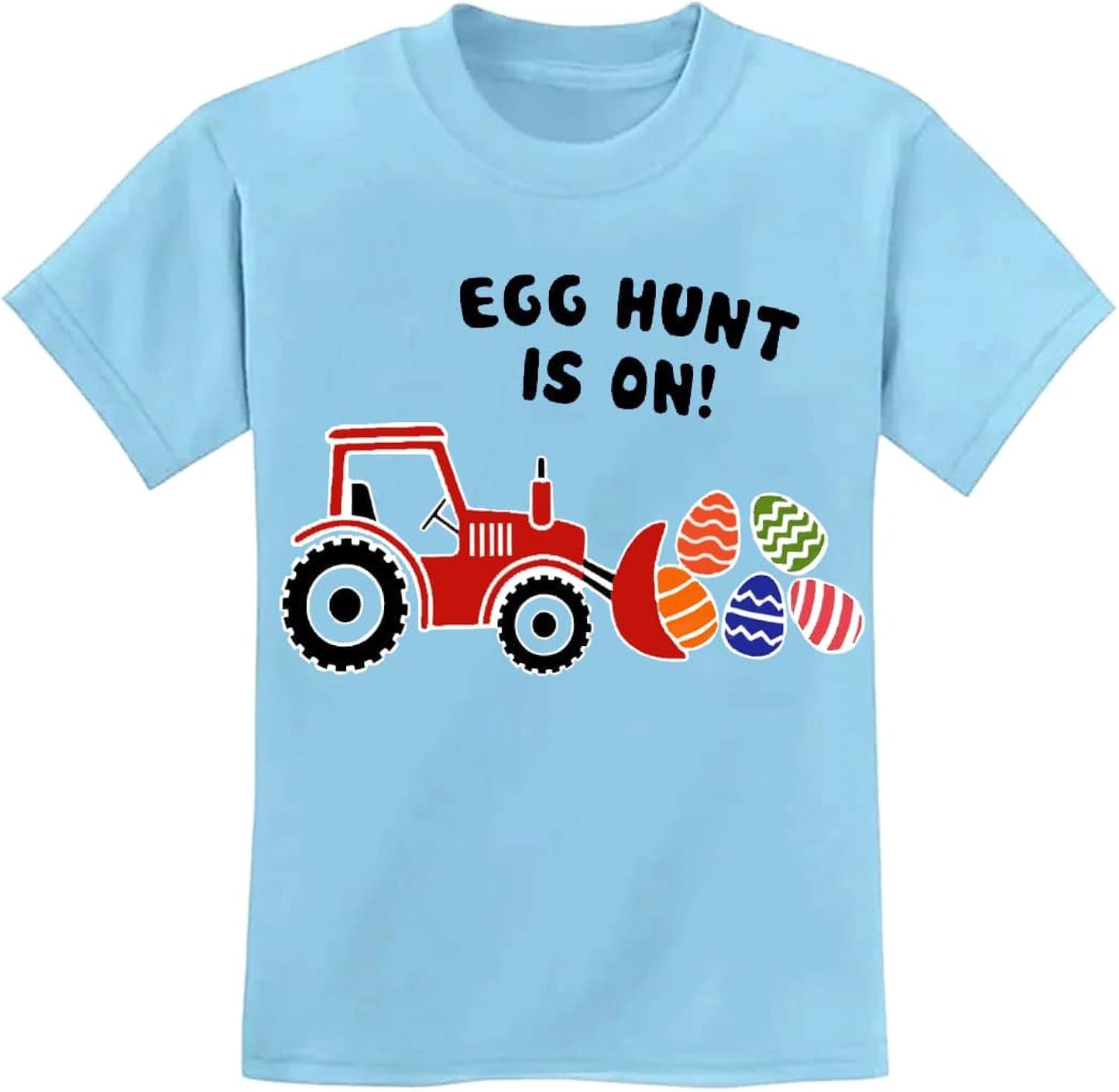 Kids Easter Shirt for Boys Girls Tractor Eggs Hunt T-Shirt Toddler Short Sleeve Easter Outfits Excavator Bunny Tee Top