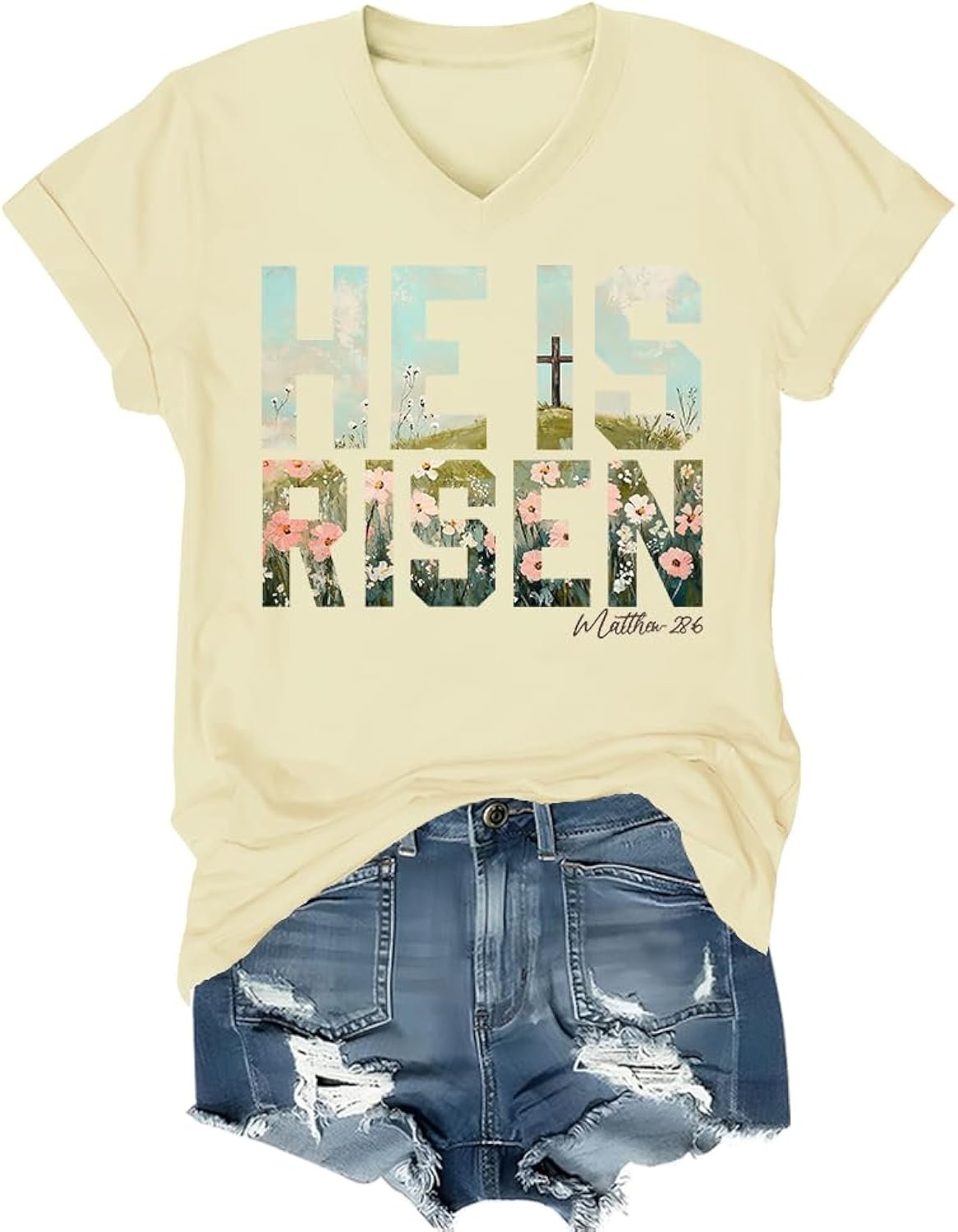 He is Risen Shirt V Neck Christian Faith Easter Shirt Easter Shirts for Women