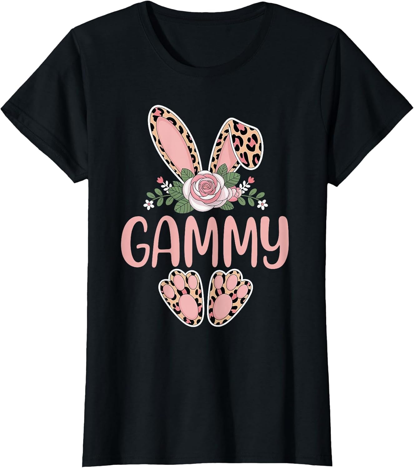 Gammy Cute Leopard Bunny Ears Floral Easter T-Shirt