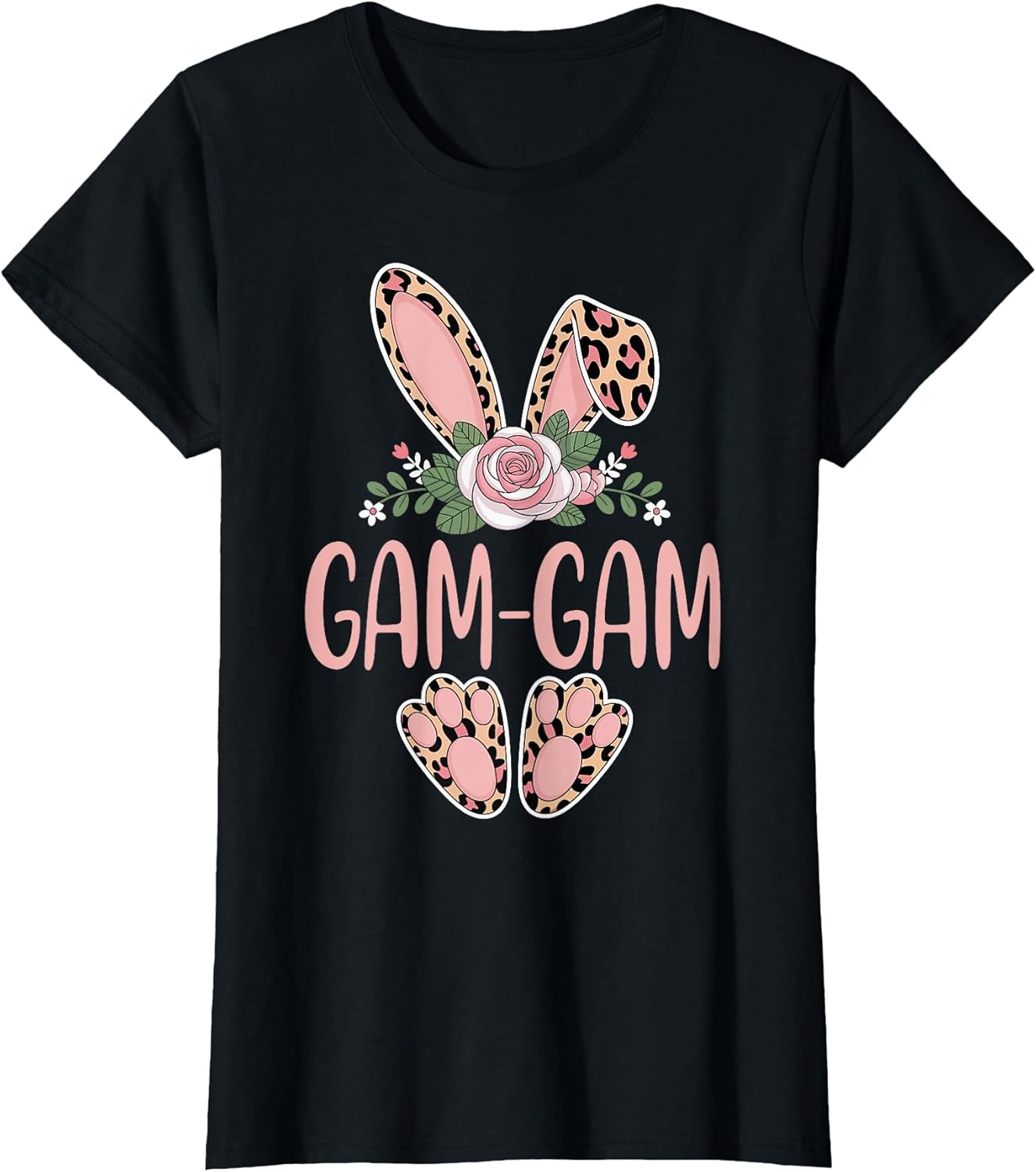 GAM-GAM Cute Leopard Bunny Ears Floral Easter T-Shirt