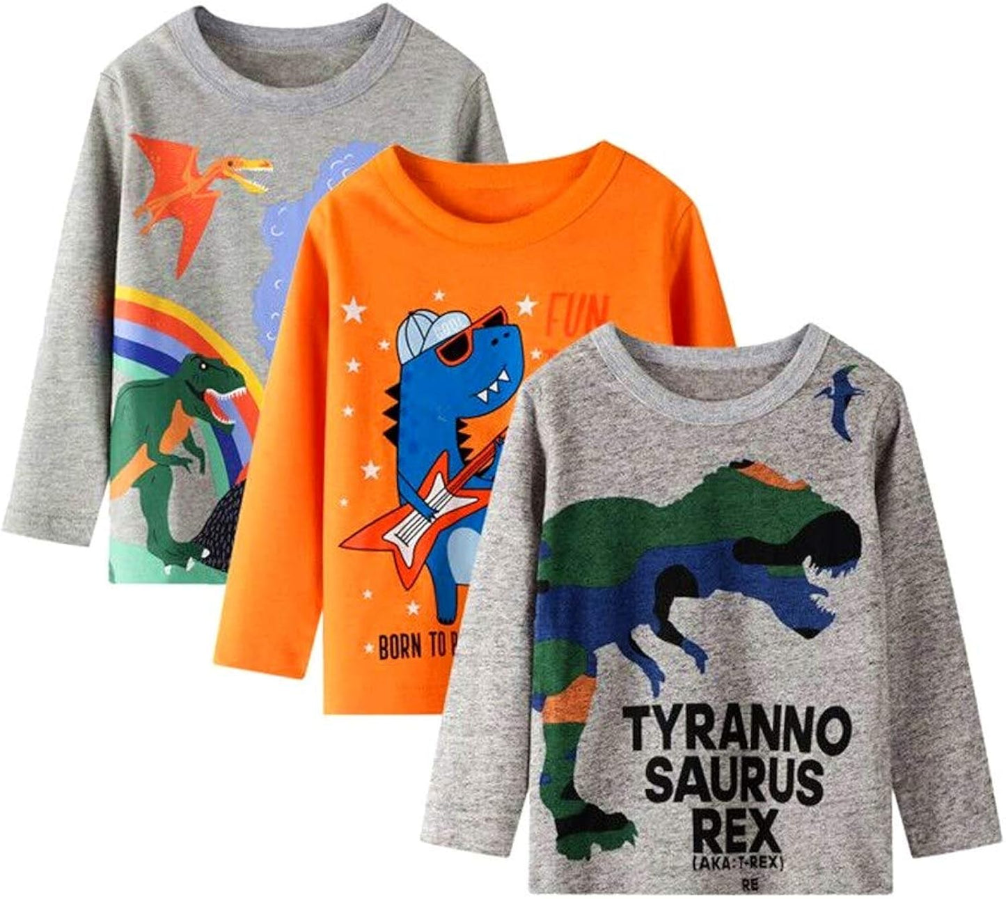 Boys Long Sleeve T-Shirt Cotton Casual Winter Crewneck Basic Active Tops Tee Tunic Shirts 3 Packs Sets