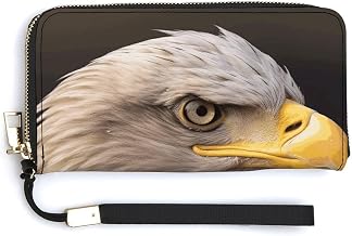 Women's PU Clutch Wallet with Zip, Bald Eagle Printed Elegant Clutch Wallet Handbag , Hand Strap, Large Capacity
