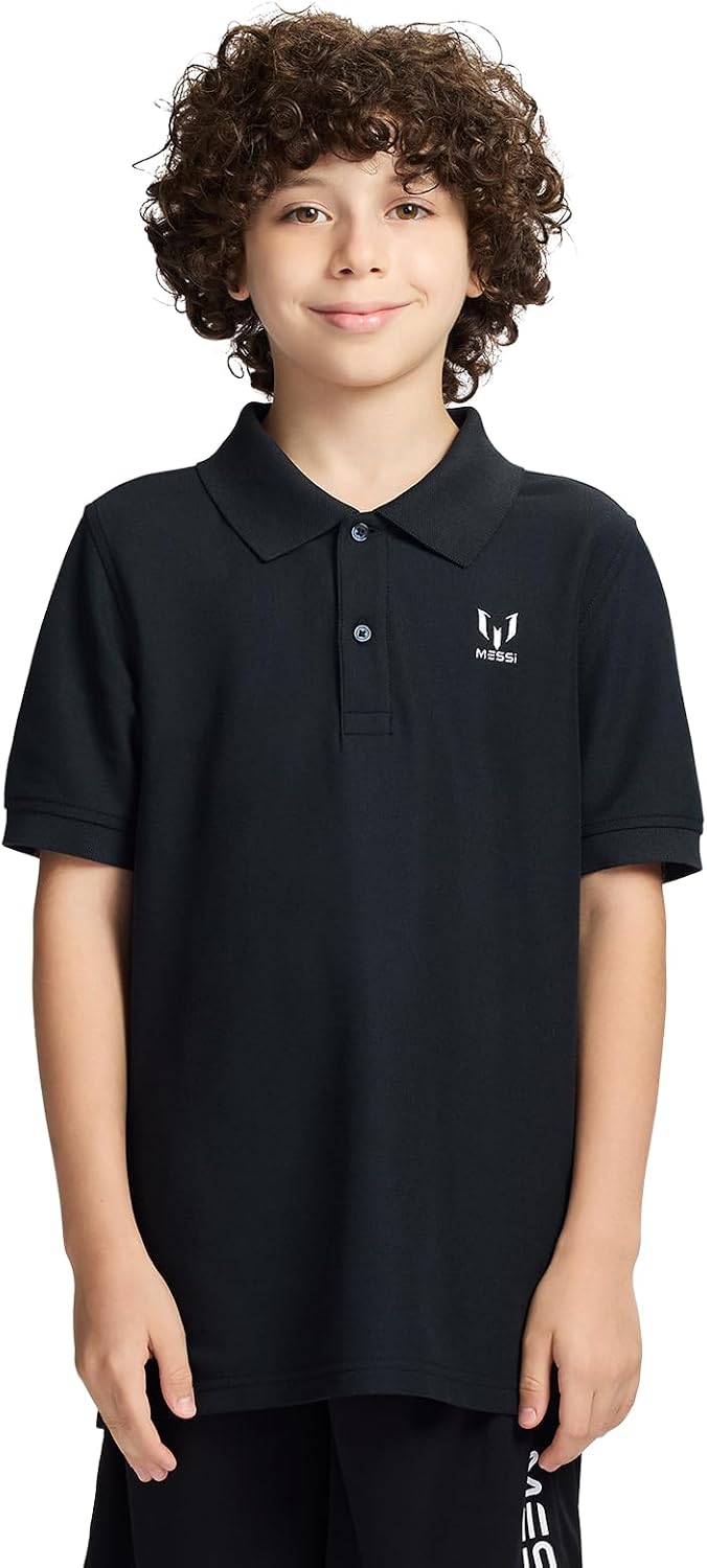 Messi Boys' Lifestyle Short Sleeve Polo T-Shirt, Slim-fit Graphic Tee, Cotton Blend Fabric