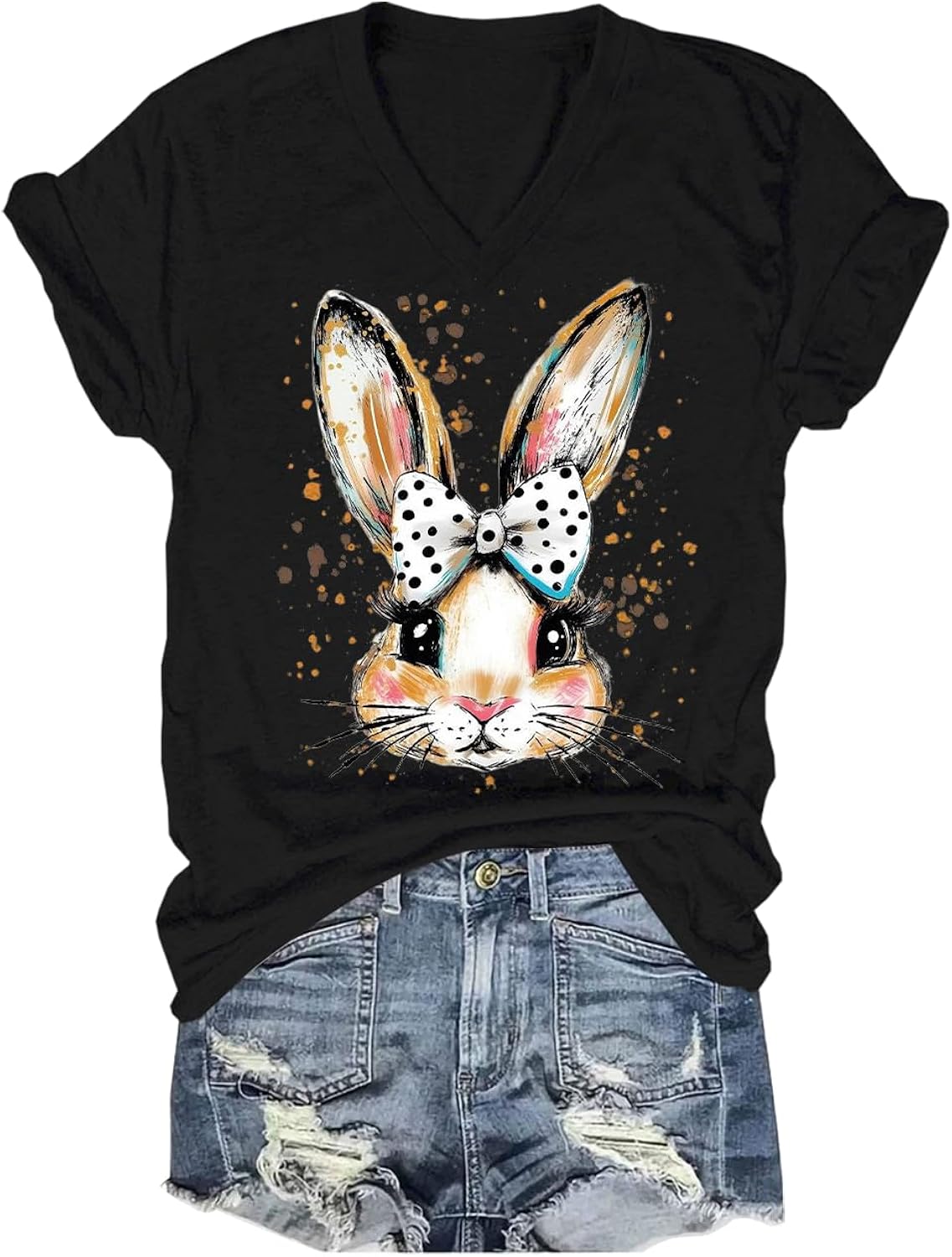 Polka Dot Bow Bunny Shirt Polka Dot Bow Pastel Rabbit Cute Easter Bunny Spring Tee Unisex Crewneck Short Sleeve T-Shirt