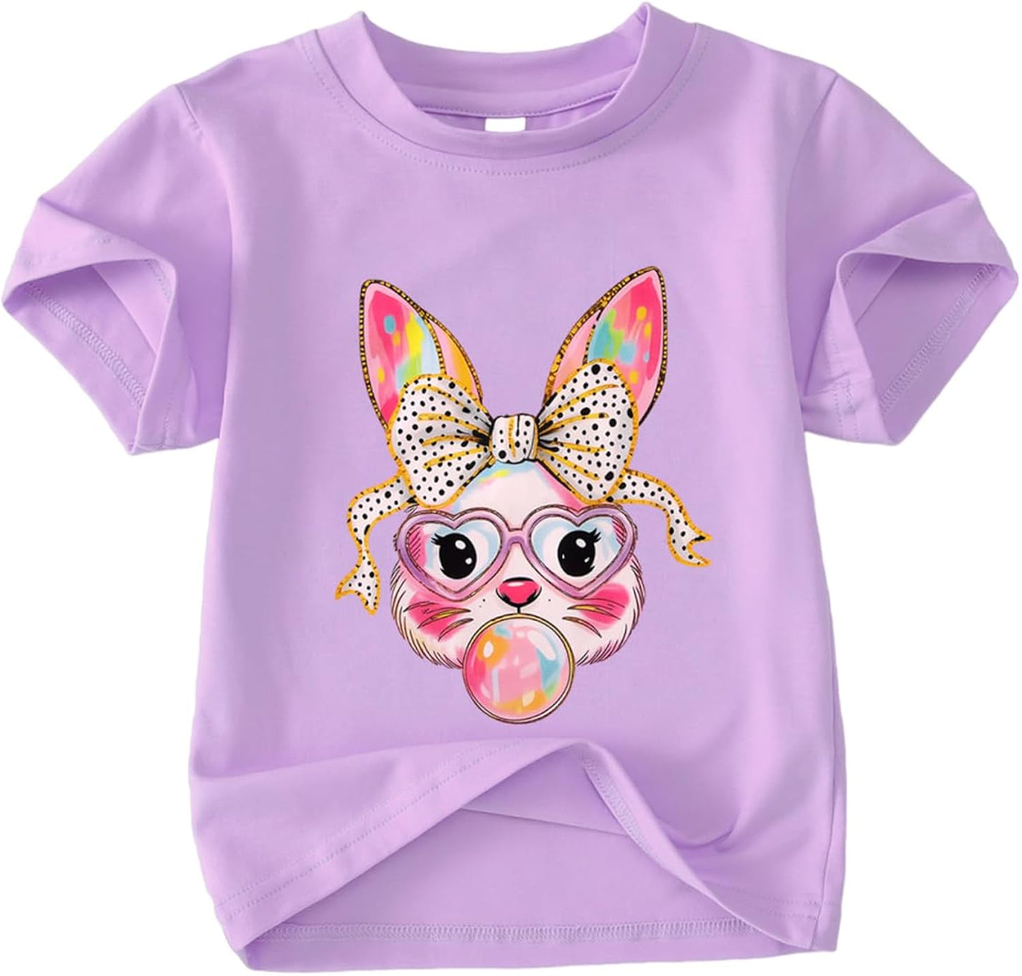 Toddler Girls Easter Shirt Kids Cute Bunny Blowing Bubblegum T-Shirt Happy Easter Glasses Rabbit Short Sleeve Tee Tops