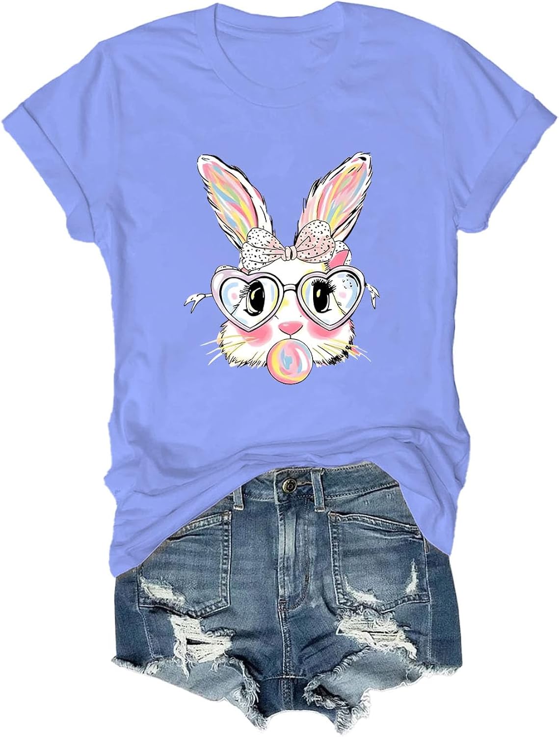 Easter Bunny with Heart Glasses Shirt, Retro Bubblegum Bunny Shirt, Cute Pastel Rabbit T-Shirt for Women