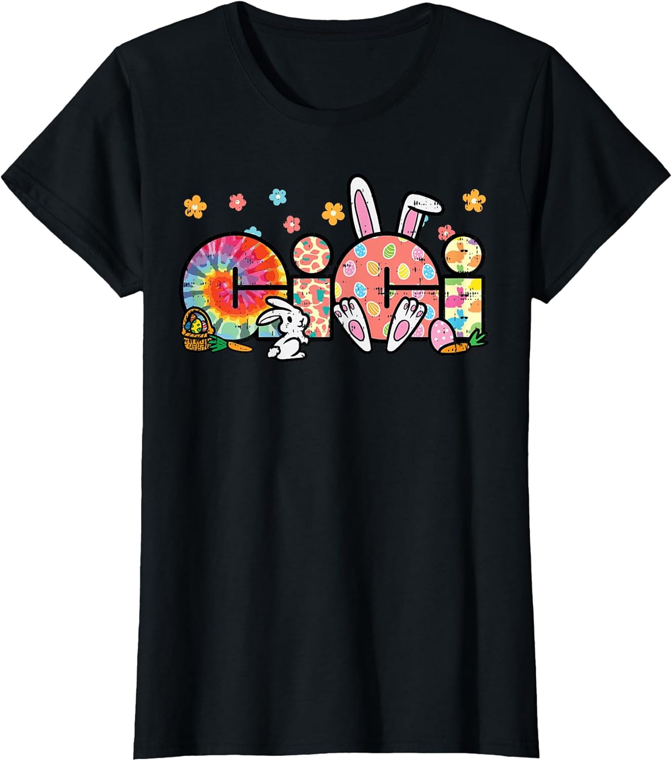 Easter Grandma Gigi Bunny Ear Tie Dye Nana Mimi Family Women T-Shirt