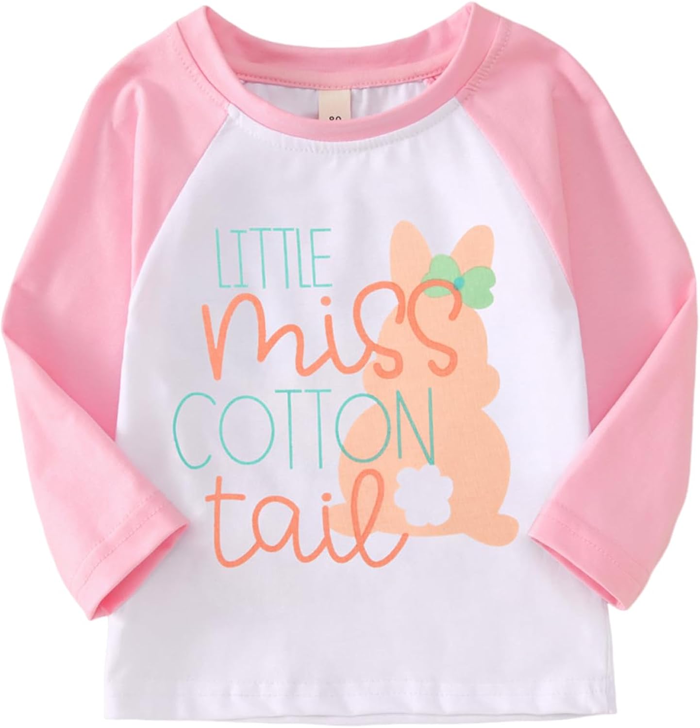 Toddler Baby Girl Easter Shirt Raglan Long Sleeve Bunny T-Shirt Cute Little Miss Cottontail Graphic Tees Tops