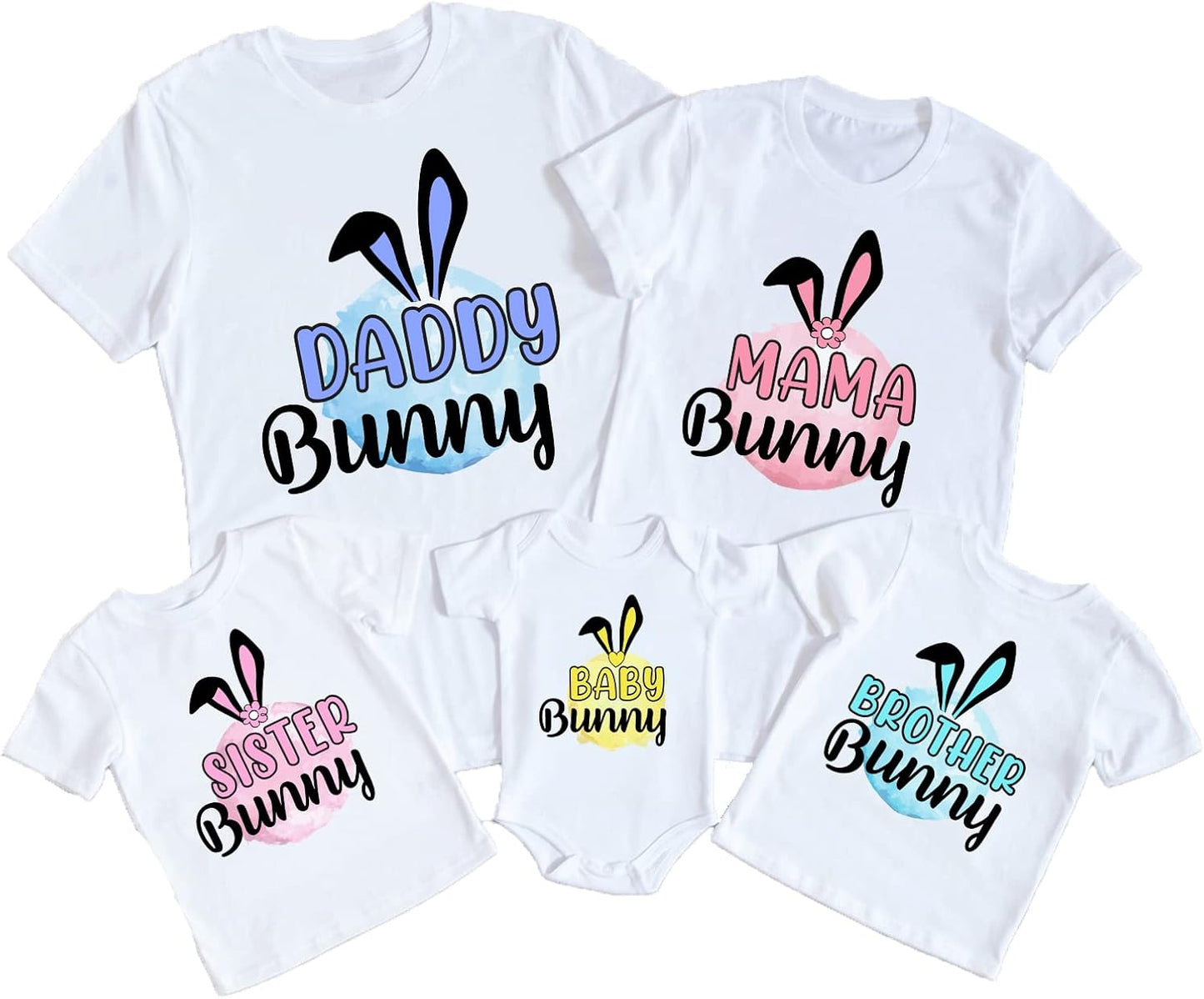 Easter Bunny Shirt, Mama Daddy Bunny Matching Family T-Shirt, Personalized Easter Toddler Baby Boy Girl Easter Day Outfit (Design 1)