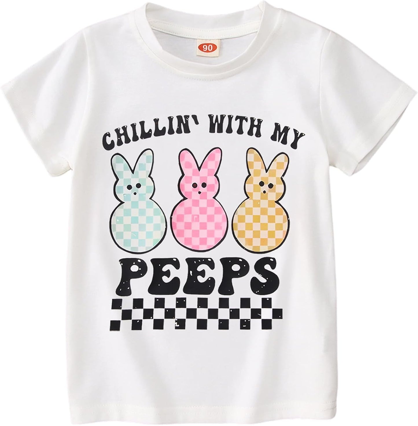 Toddler Boys Girls Easter Shirts Baby Bunny T-Shirt Kids Short Sleeve Tees Chillin’ with My Peeps Tops