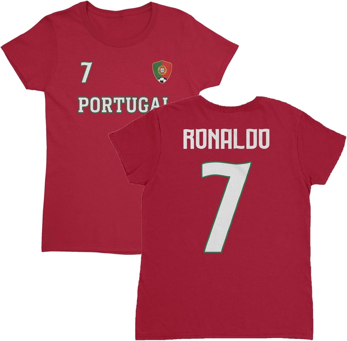 Portugal Ronaldo 7 Inspired Soccer Jersey Style Ladies' Crewneck T-Shirt