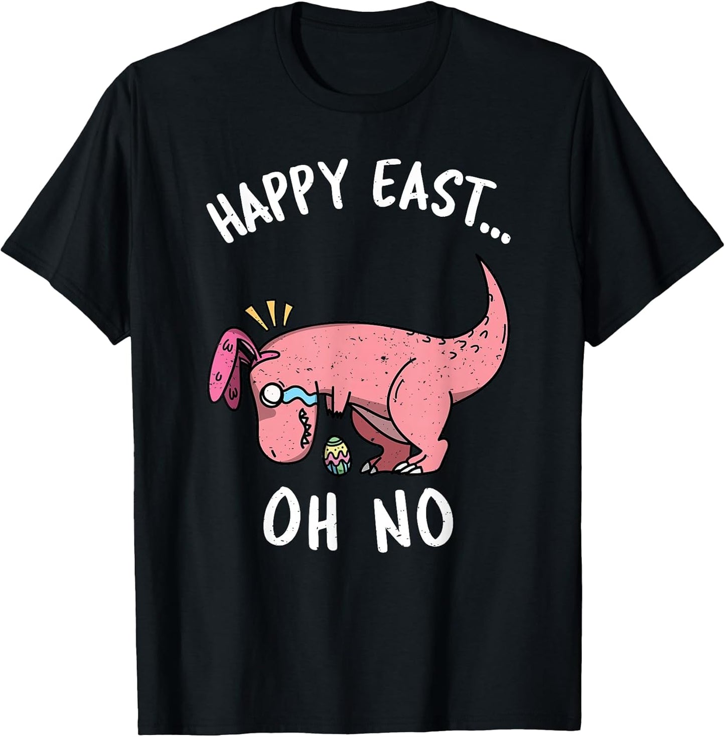 Funny Easter Happy East... Oh No Trex Pink Dinosaur Crying T-Shirt Small