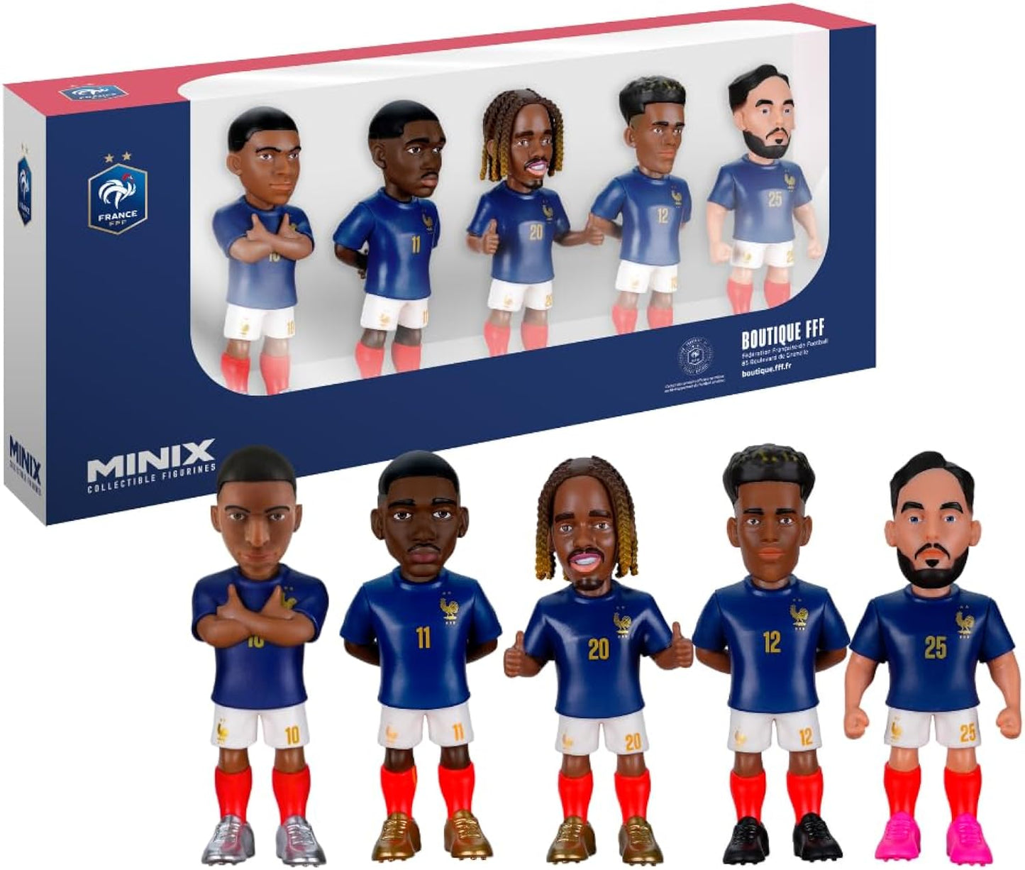 Minix France National Team Soccer Figurines 5-Pack | Mbappe Dembele Barcola Doue Cherki | 7cm Collectible Figures