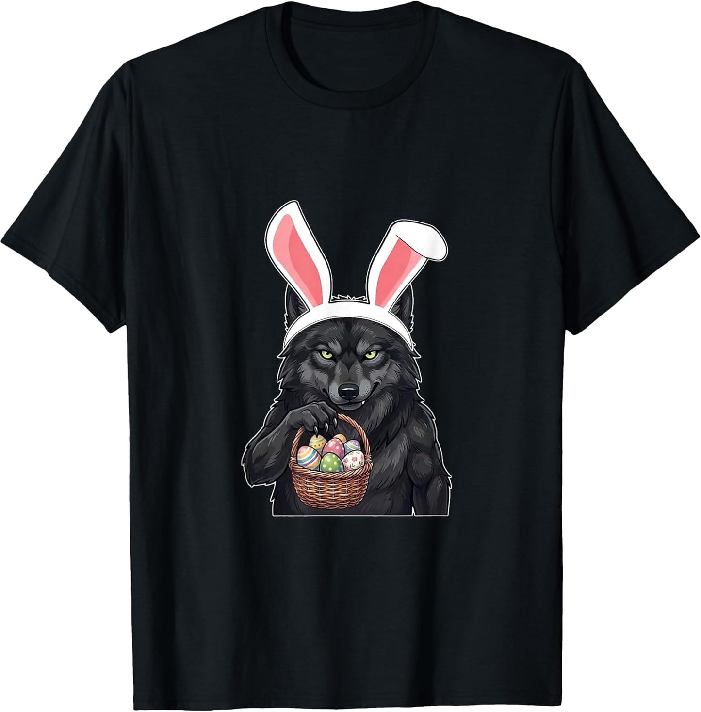 Wolf Bunny Ears Easter Eggs Basket Cute Easter T-Shirt