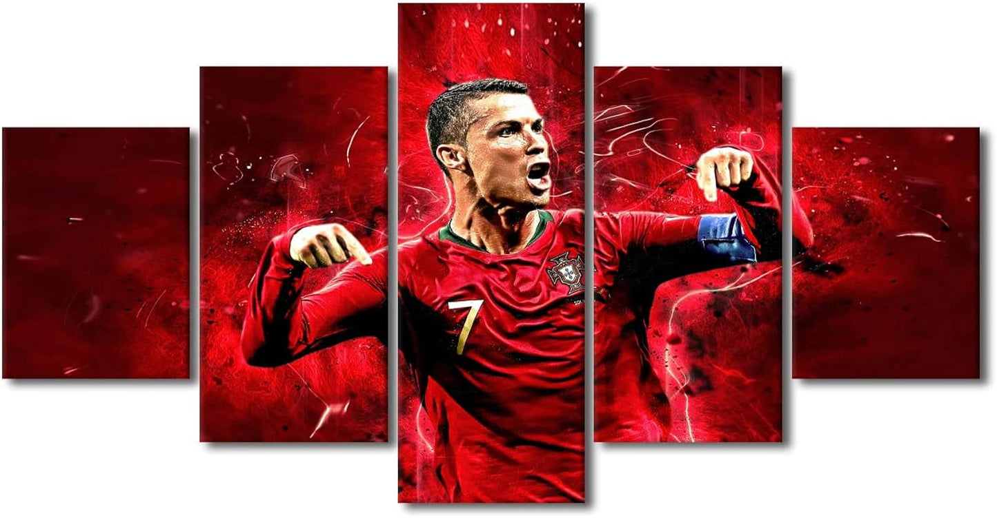Artwork for Home Walls Motivational Wall Art CR7 Poster Artwork Cristiano Ronaldo Paintings Contemporary Artwork Bedroom Decoration Gift 5 Piece Framed Canvas Wall Art Ready to Hang 60x32 in