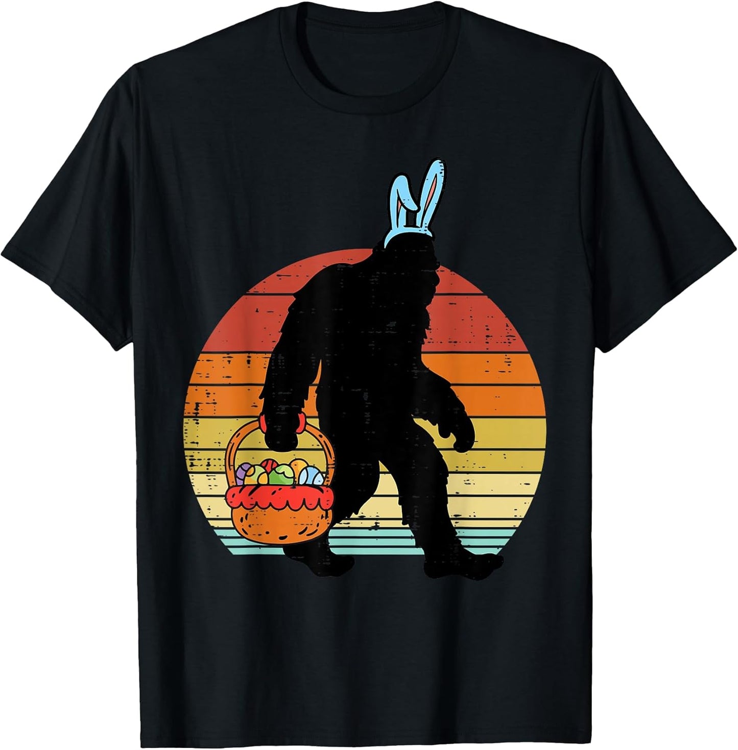 Bigfoot Sasquatch Bunny Easter Eggs Retro Men Women Kids T-Shirt Small