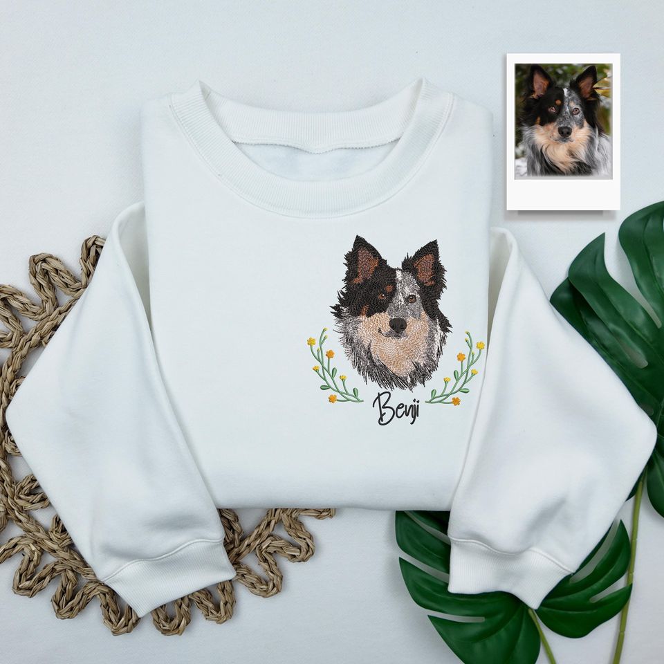Custom Embroidered Dog Portrait Sweatshirt, Pet Memorial Gift