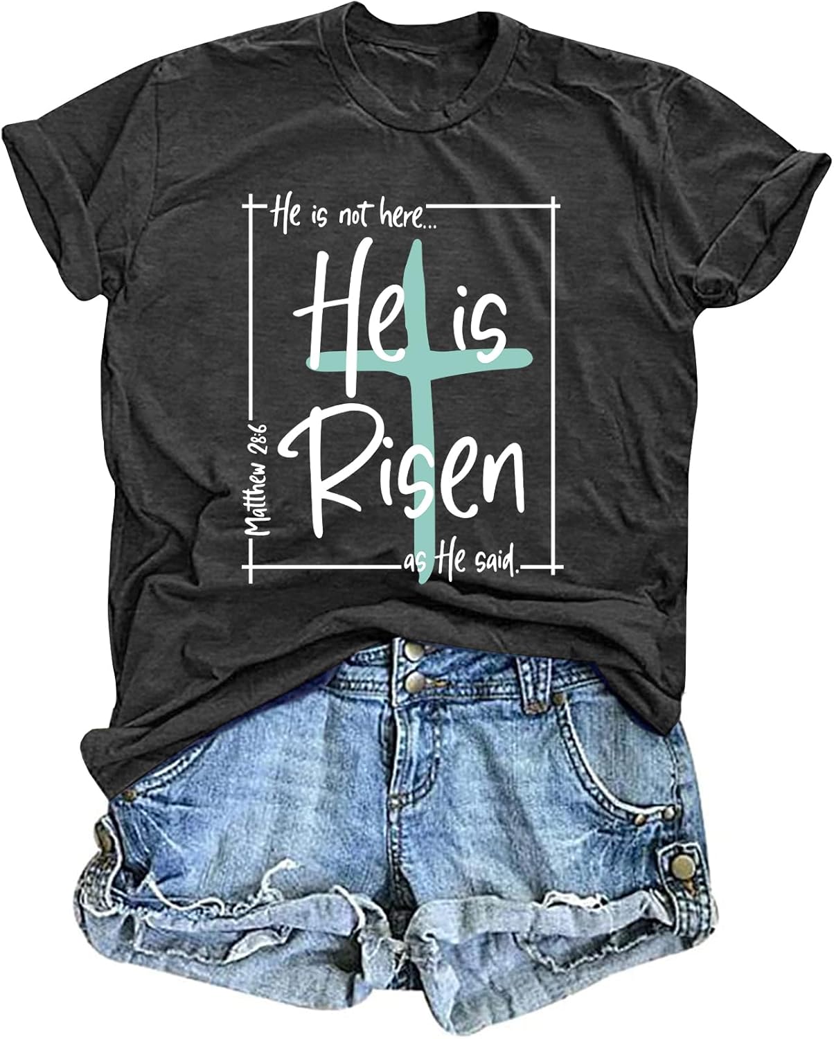 Easter Shirts for Women He is Risen T-Shirt Christian Easter Short Sleeve Easter Gift Bible Verse Tee Tops