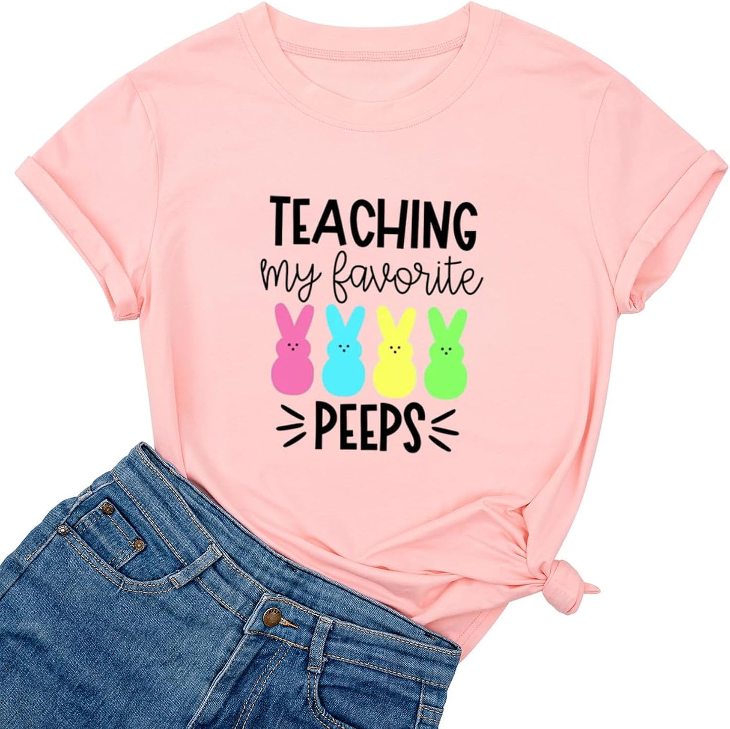 Happy Easter Shirts for Women Hangin with My Peeps T Shirt Cute Easter Bunny Outfit Tees