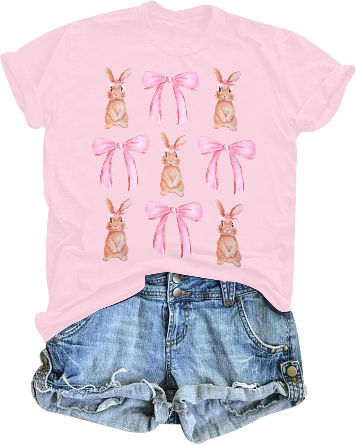 Easter Shirt for Women Bow Bunny Shirts Religious Rabbit Tshirt Coquette Bunny Tee Tops