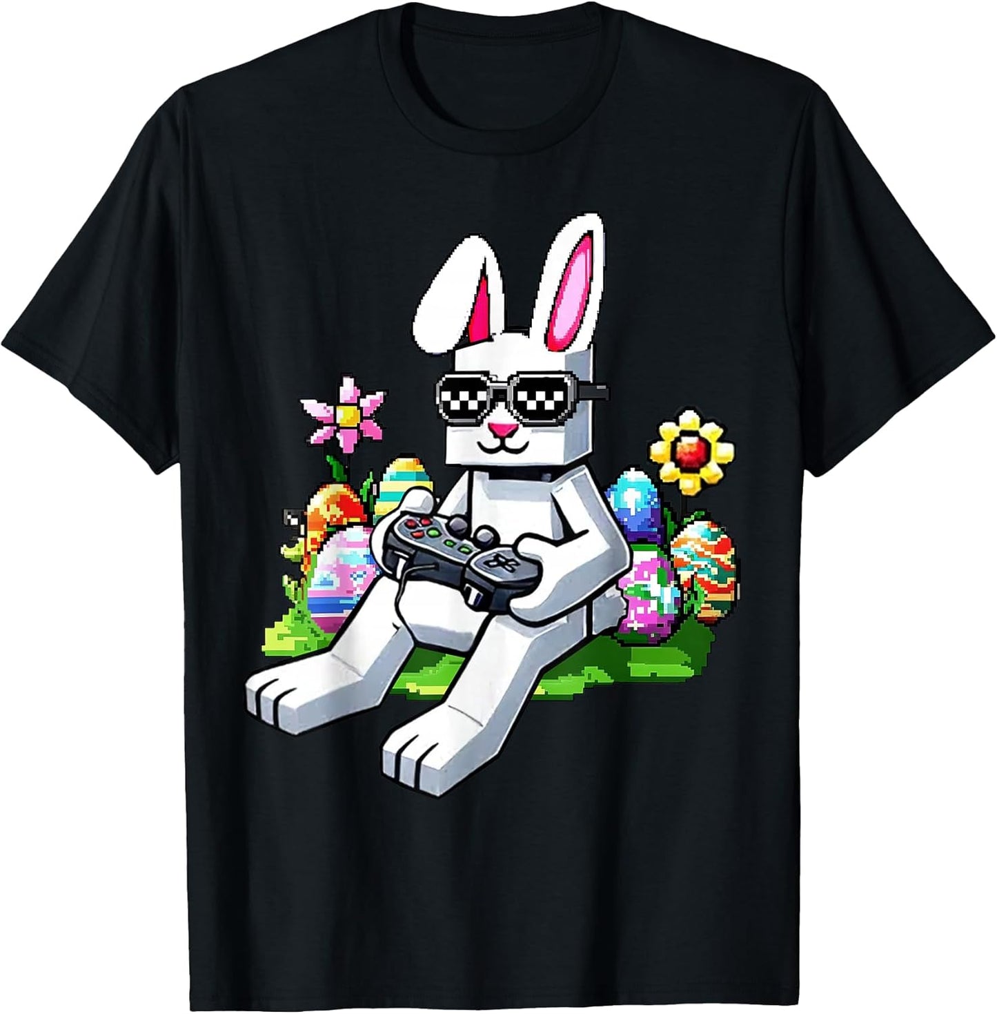 Easter Pixel Gaming Bunny Egg Hunting Boys Kids Youth Men T-Shirt
