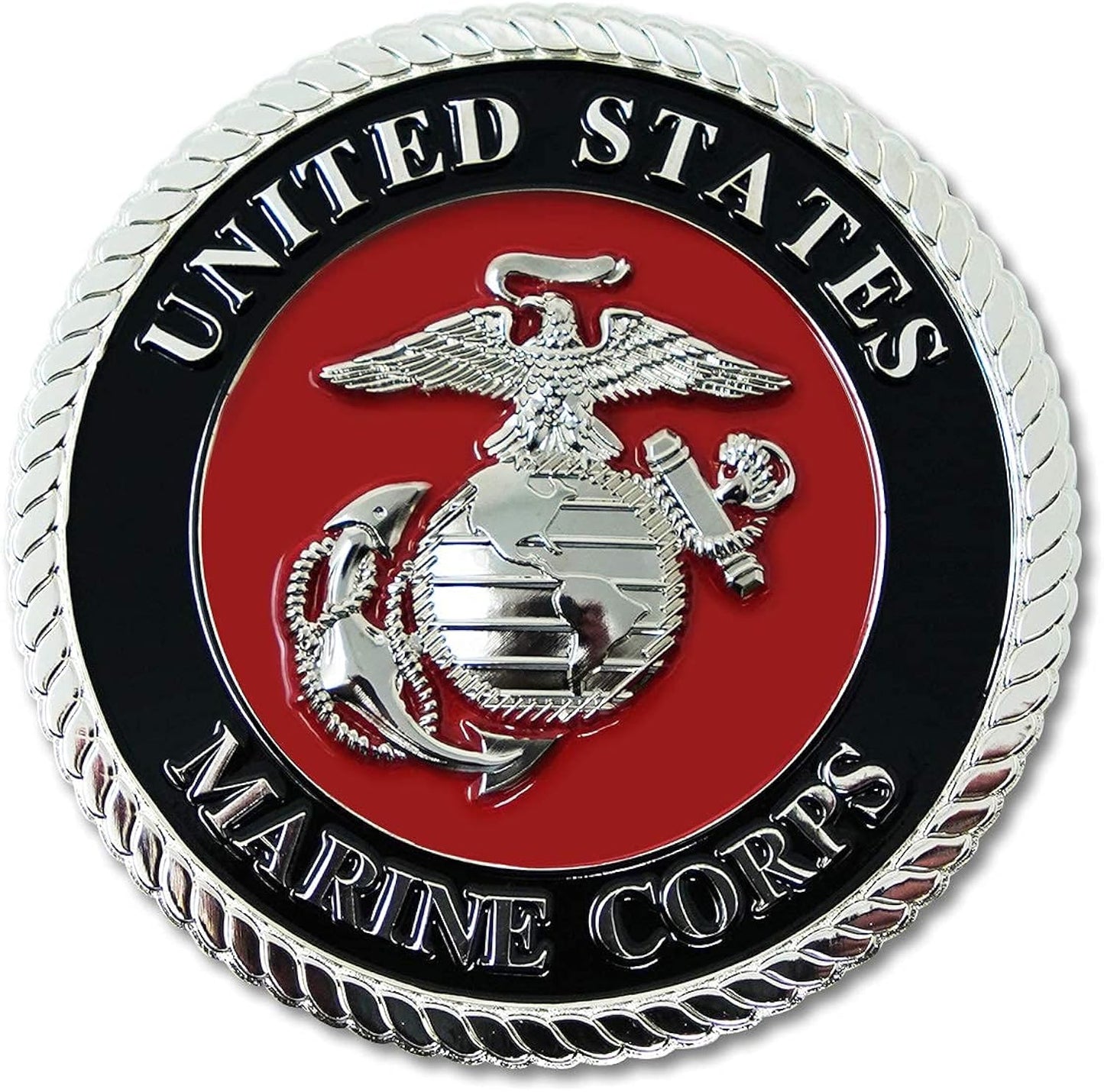 Military Gift Shop 3.5" USMC Medallion, Marine Corps Eagle Globe Anchor Emblem, Veteran Gift - Red, Silver, Black