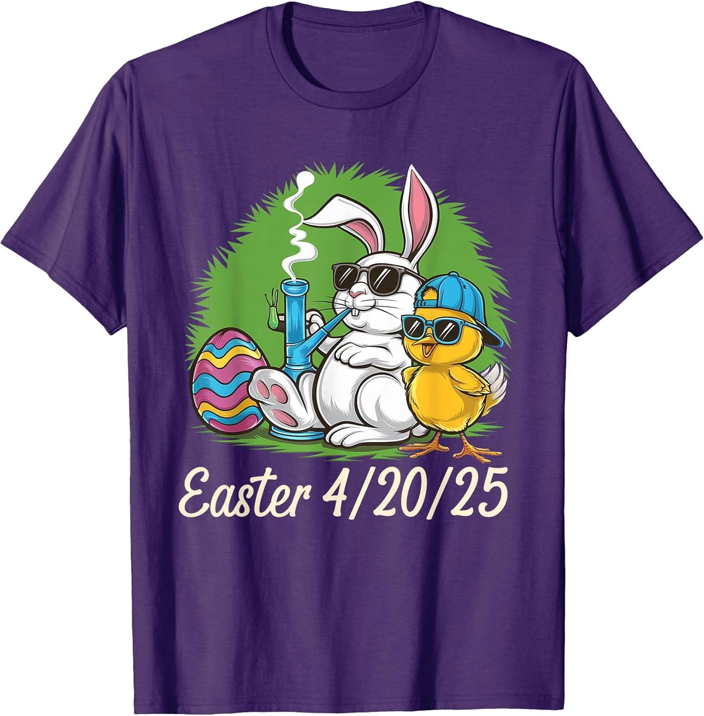 Funny Happy 420 Easter Bunny Chick Smoking Weed Cannabis T-Shirt