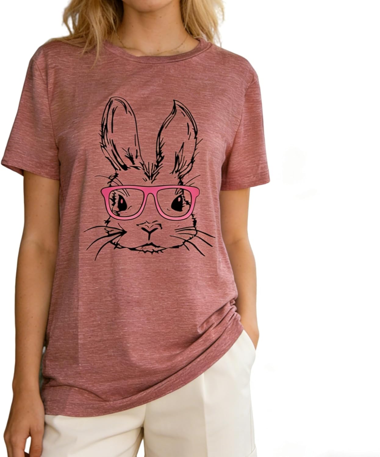 Easter Shirts for Women Cute Floral Happy Bunny Easter Eggs Graphic T Shirts Spring Outdoor Tops Sports Tee Tops