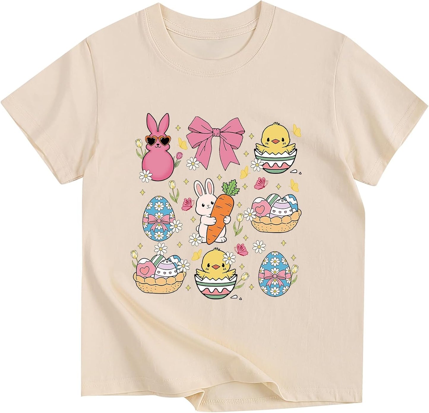 Toddler Girl Easter Shirts Bunny T-Shirt Graphic Cotton Short Sleeve Tees 3-13 Years