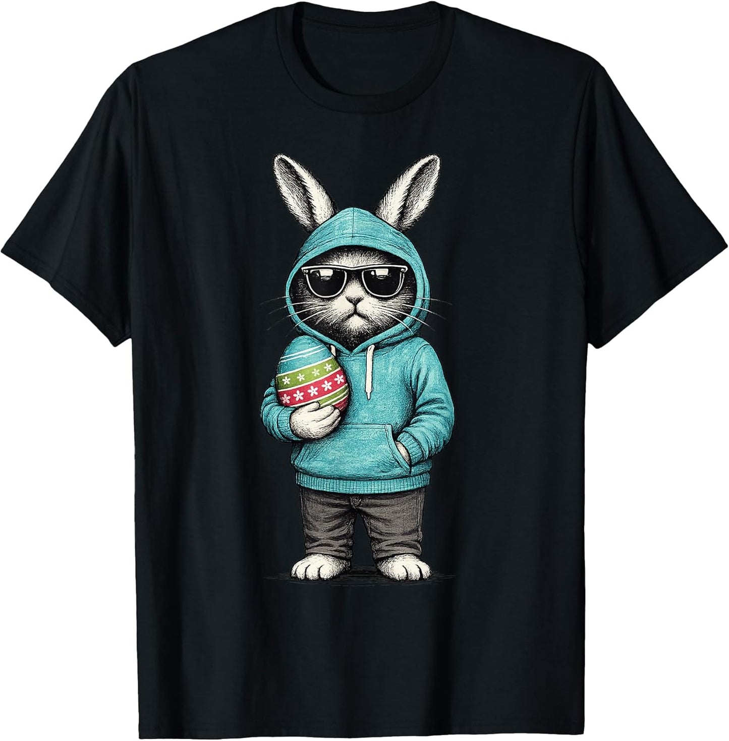 Bunny Face with Sunglasses Happy Easter Egg Boys Men Kids T-Shirt
