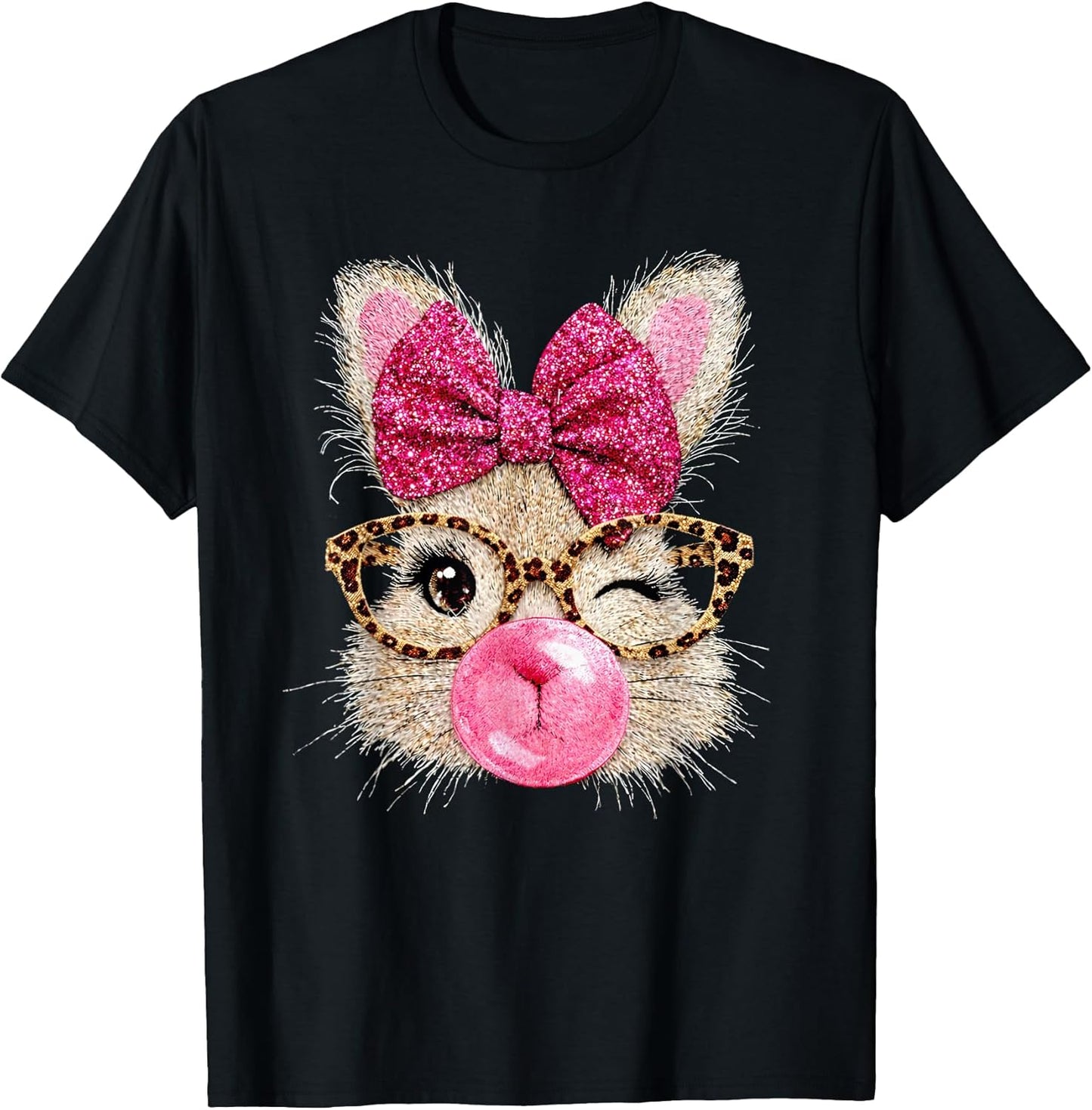 Cute Bunny Face Glasses Pink Bubble Gum Rabbit Happy Easter T-Shirt
