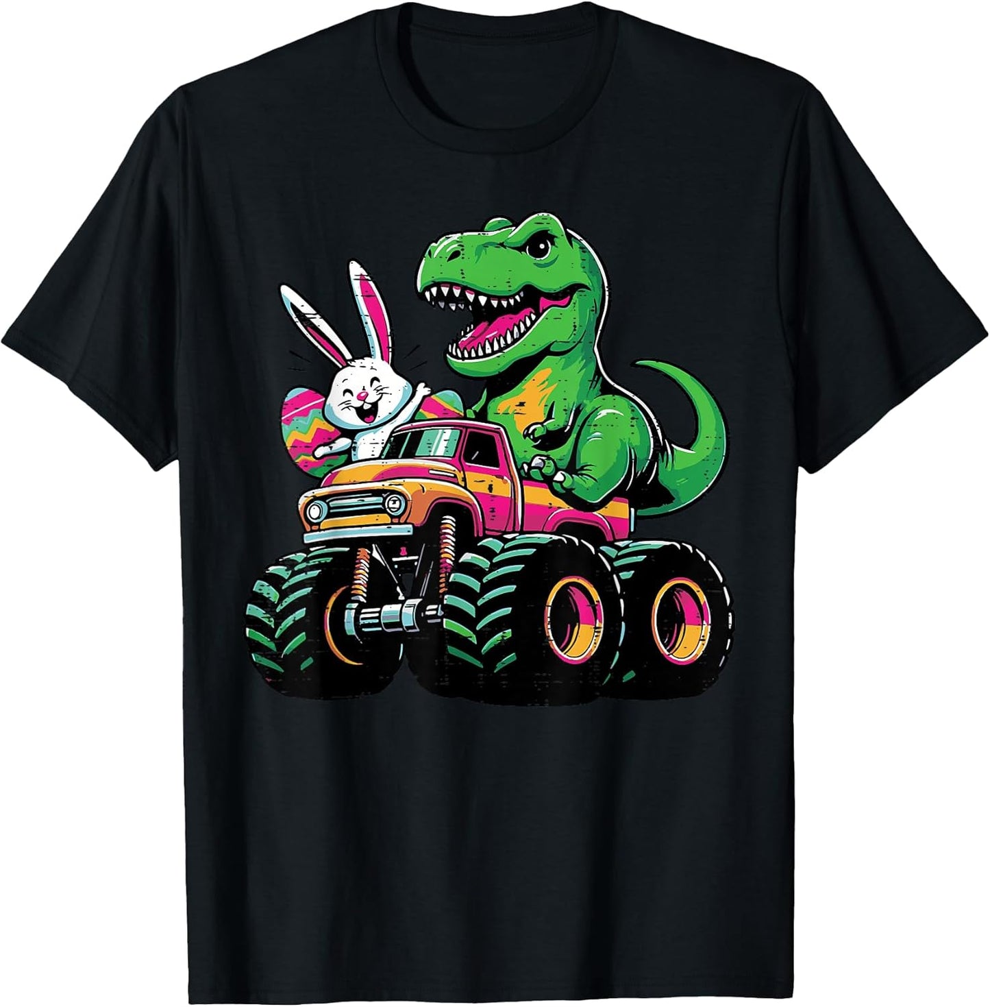 Easter Bunny Dino On Monster Truck Trex Boys Kids Toddler T-Shirt