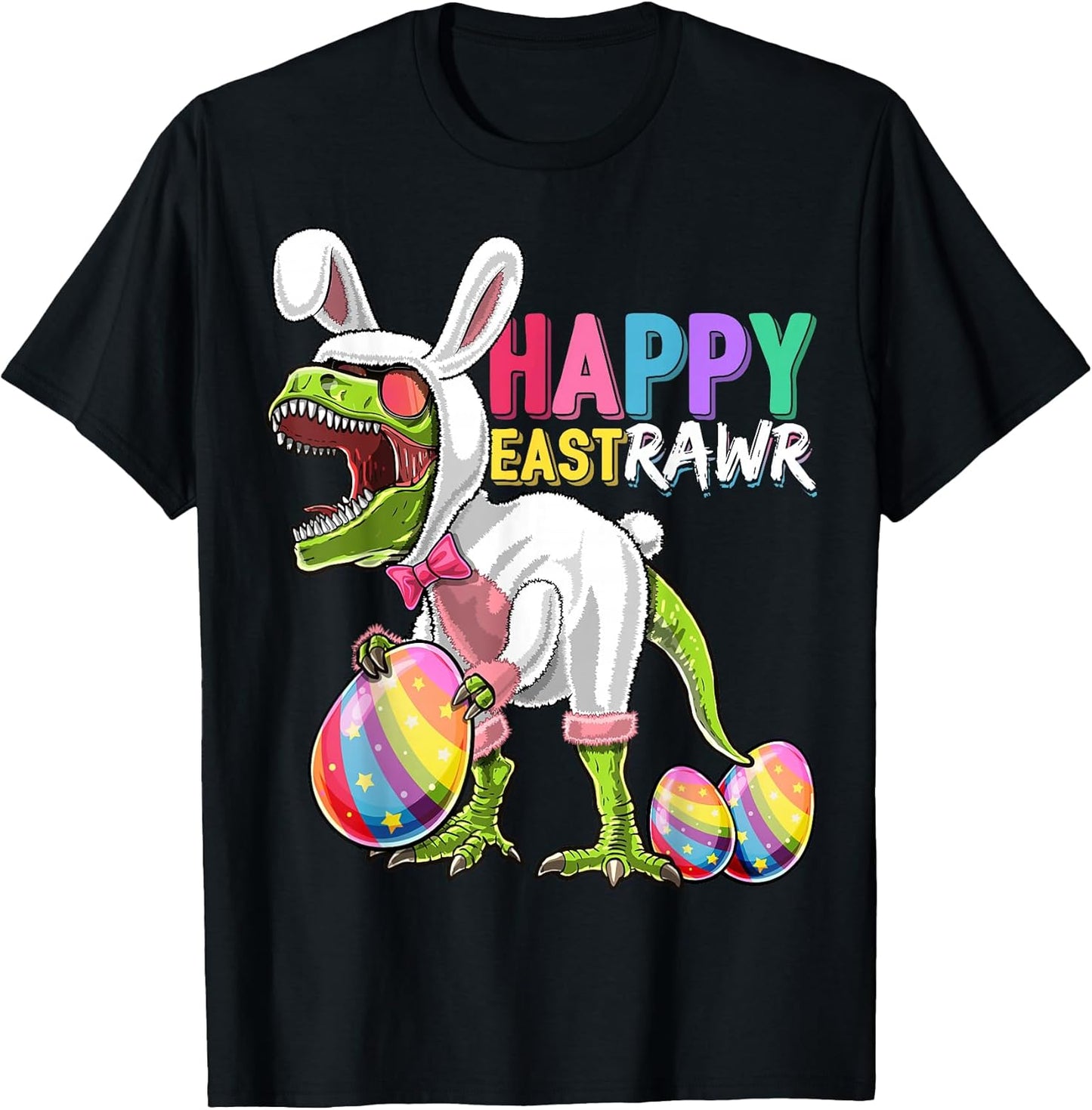 Happy Eastrawr T Rex Dinosaur Easter Bunny Egg Costume Kids T-Shirt Small
