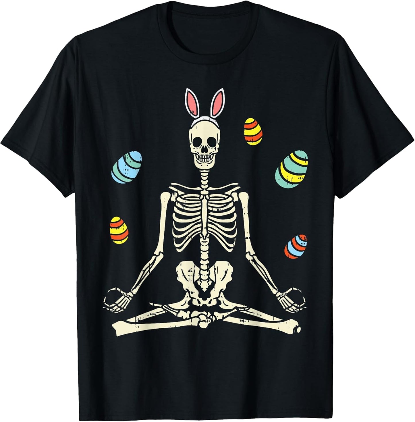 Lotus Skeleton Bunny Ears Eggs Funny Yoga Easter Gift T-Shirt