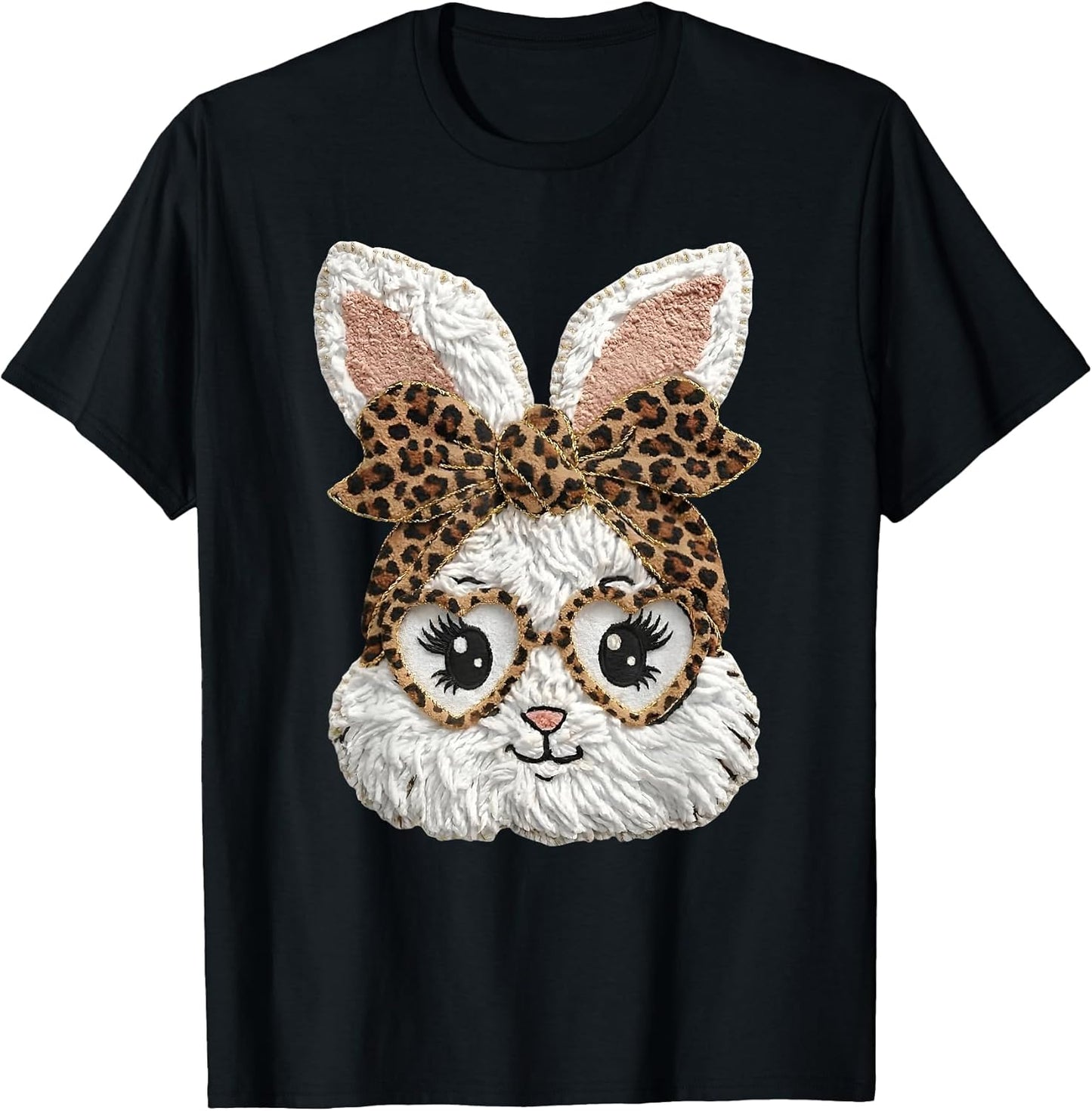 Happy Easter Funny Bunny Glasses Leopard Bandana Rabbit Face T-Shirt