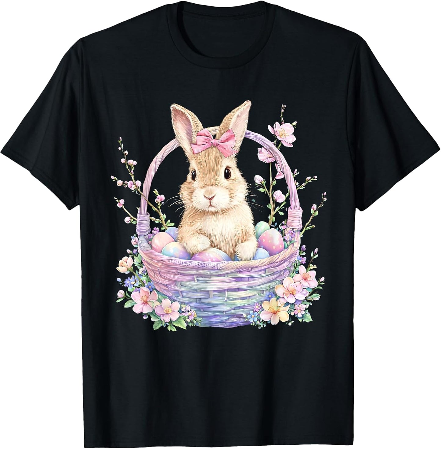 Happy Easter Day Pastel Bunny Basket Coquette Women Girl T-Shirt
