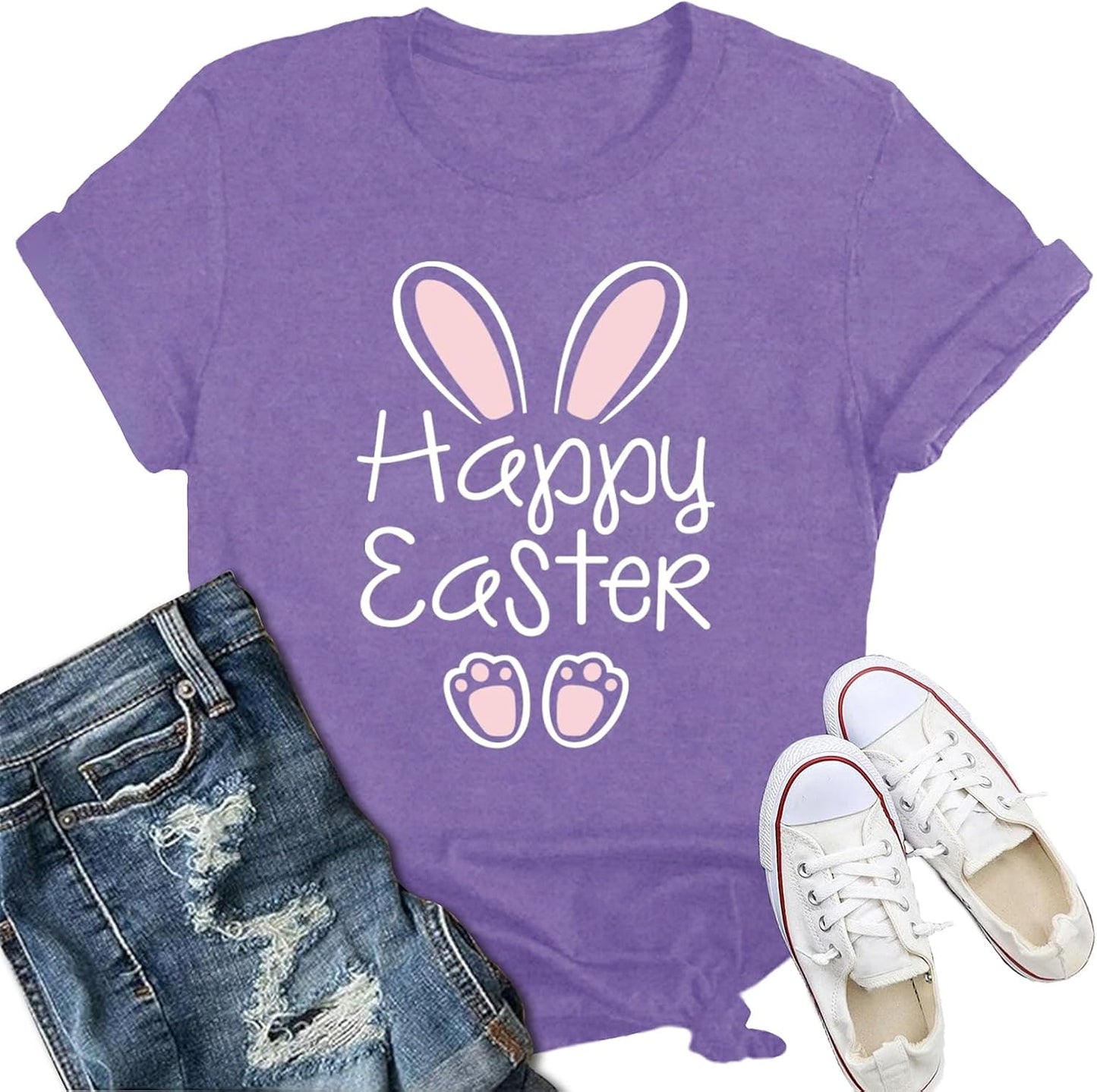 Easter Bunny Shirts for Women Happy Easter T-Shirt Cute Leopard Rabbit Face Tshirt