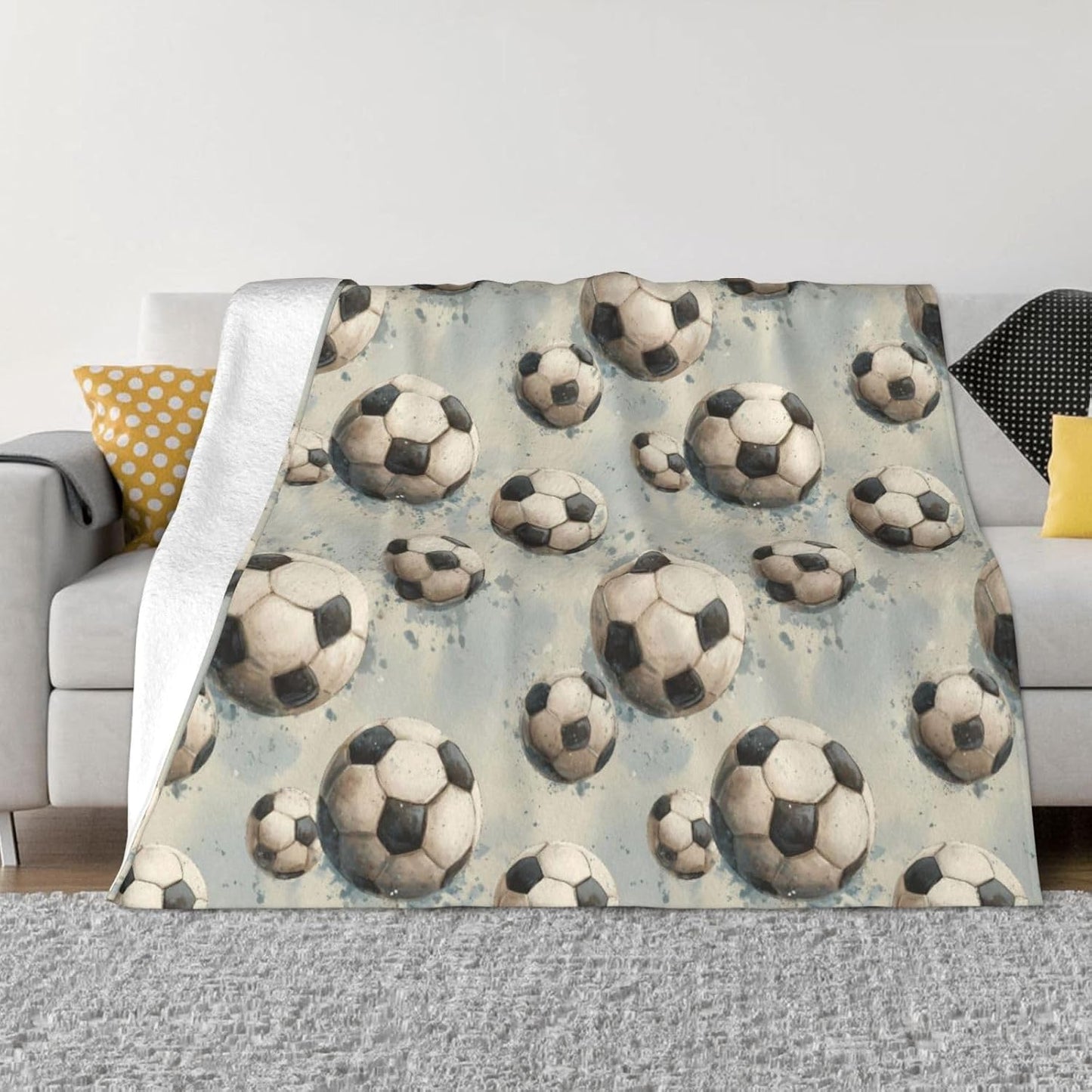 Football Soccer Ball (1) Pattern Fleece Blanket Throw Blankets for Couch & Bed,Cozy Fuzzy Blanket 60"X50",Soft Warm Throw Blankets for Travel Camping