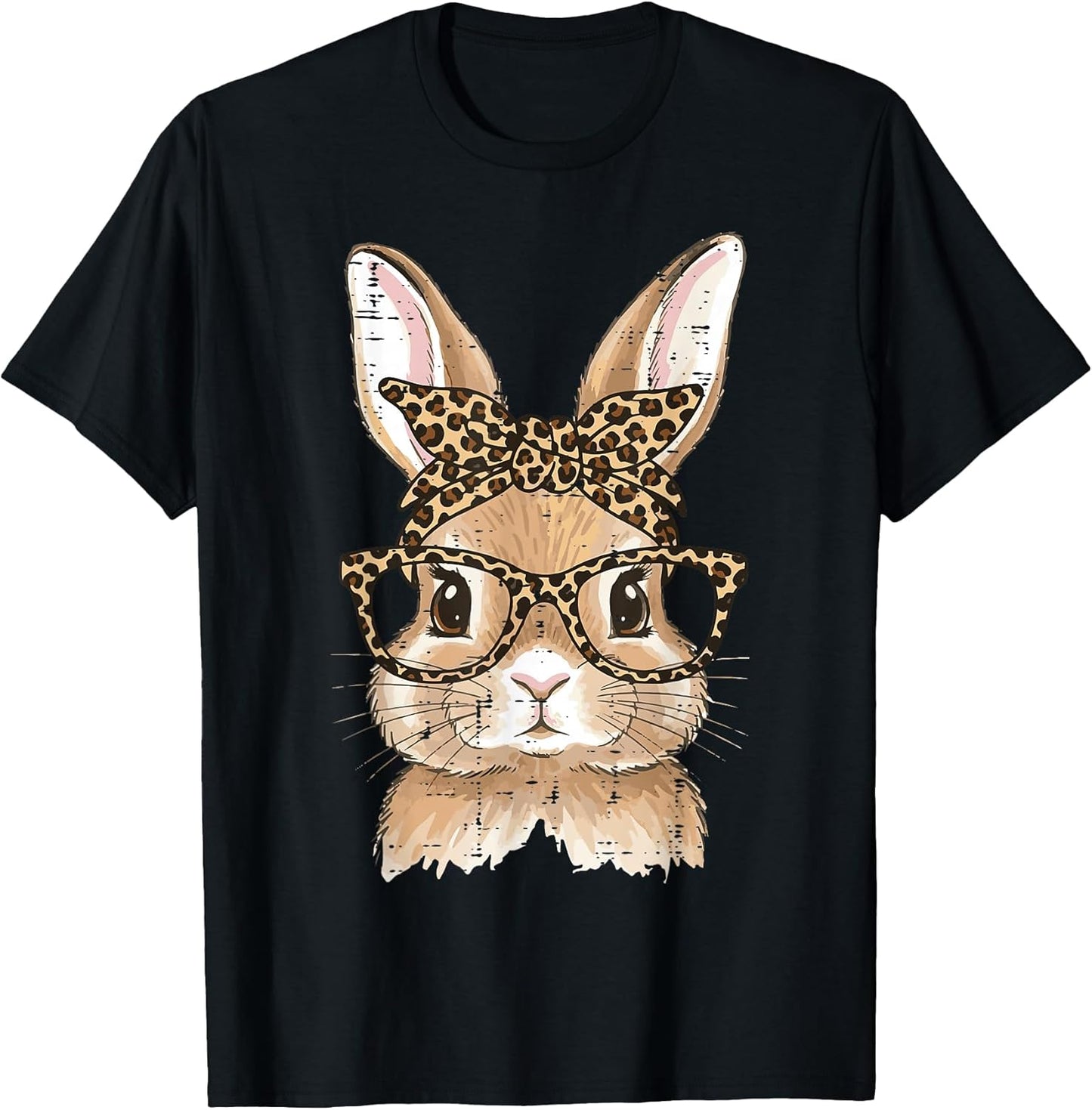Easter Bunny Leopard Glasses Bandana Rabbit Women Girls Kids T-Shirt