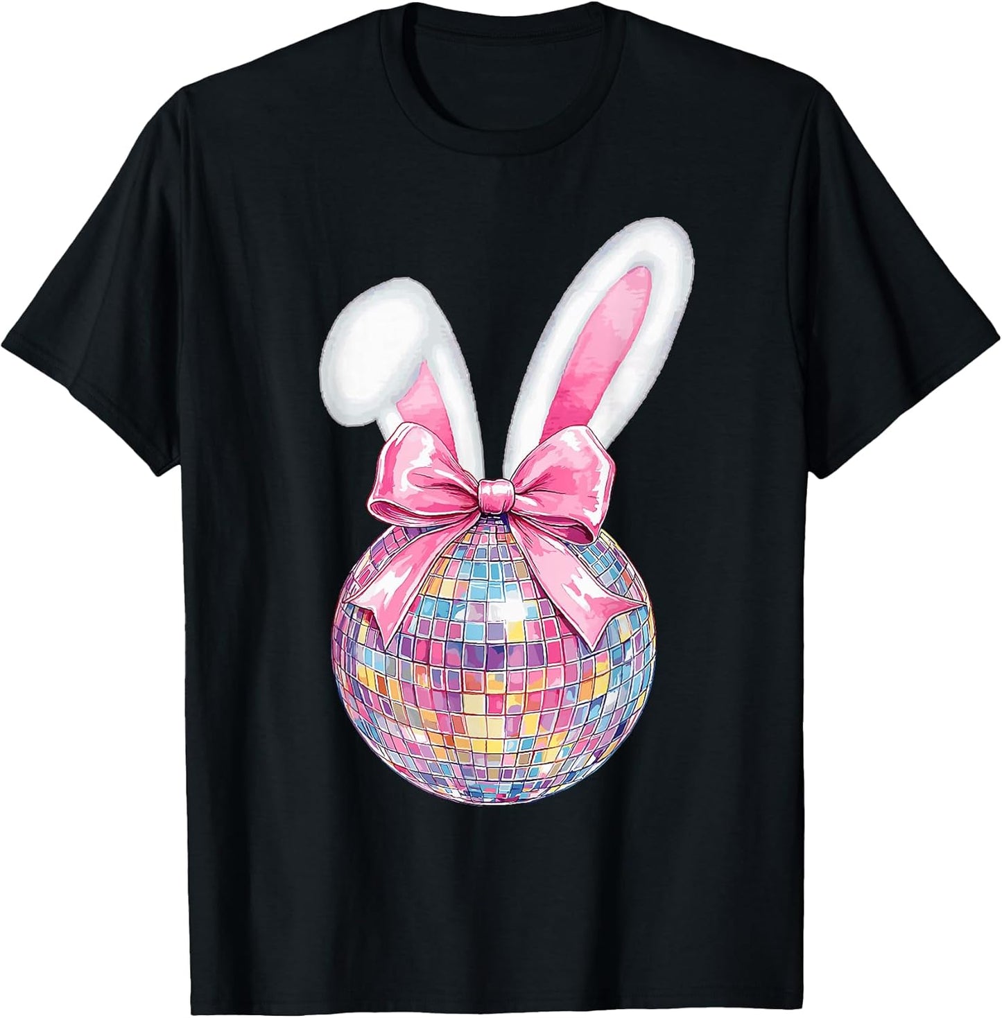 Easter Day Disco Ball Bunny Ears Coquette Bow Girls Women T-Shirt
