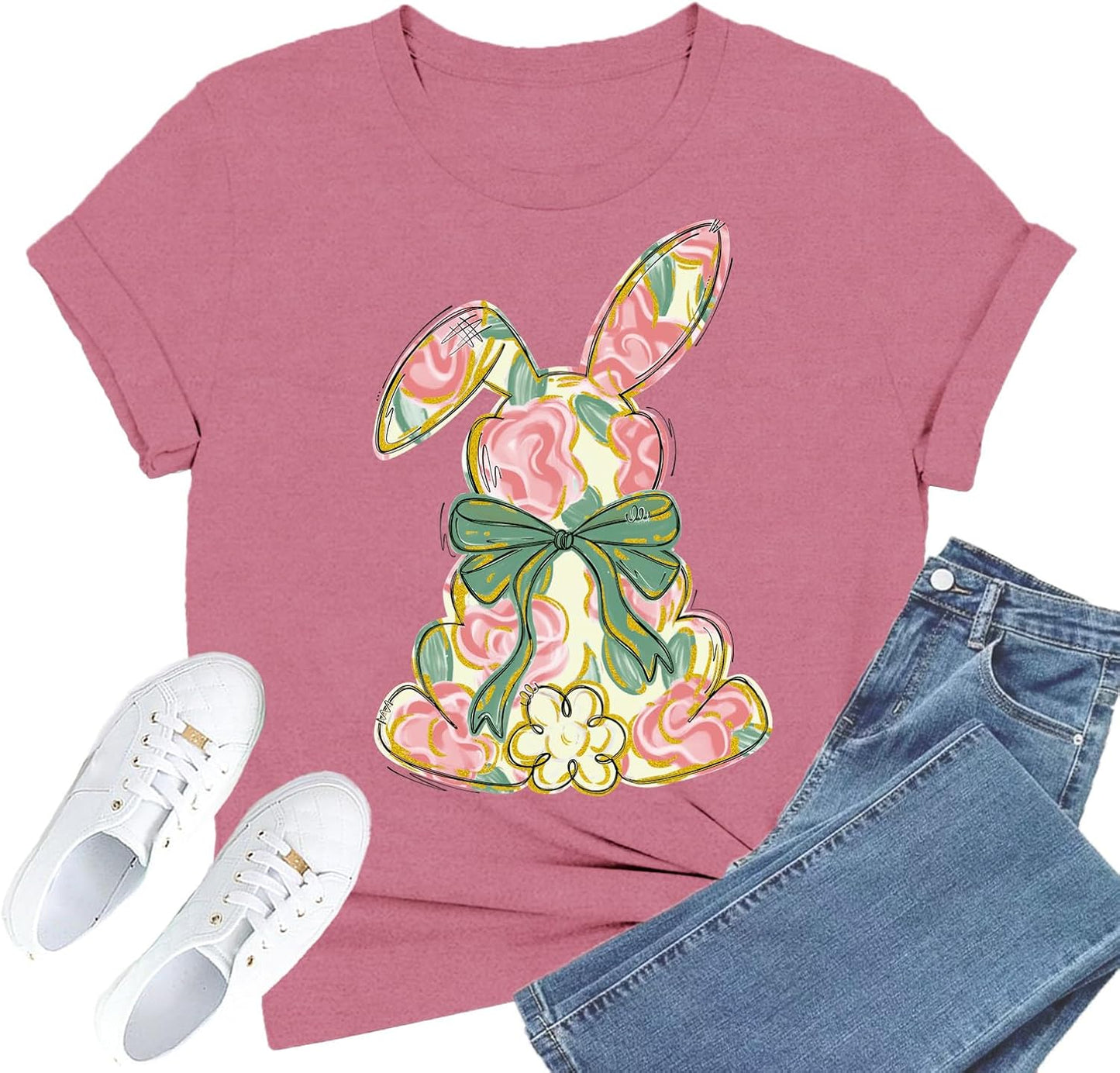 Easter Shirts for Women Happy Easter T-Shirt Rabbit Ear Egg Print Tee Tops