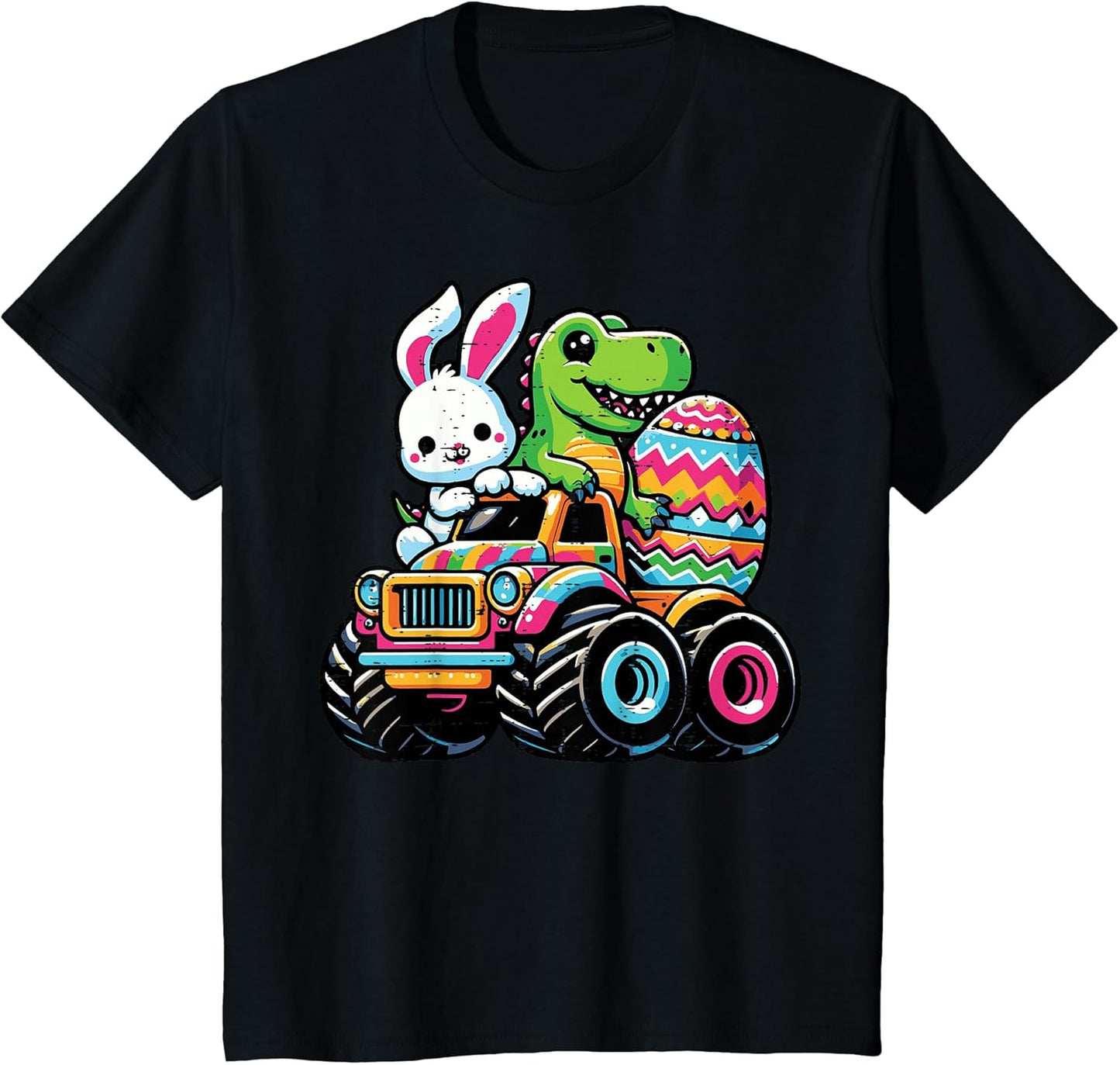 Kids Easter Bunny Dino On Monster Truck Egg Toddler Boys Kids T-Shirt
