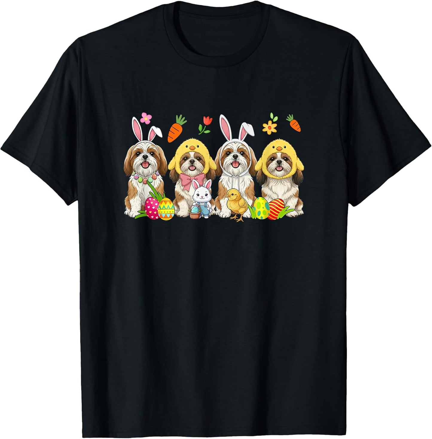 Easter Group Shih Tzus Cosplay Bunny Chick Hunting Eggs T-Shirt