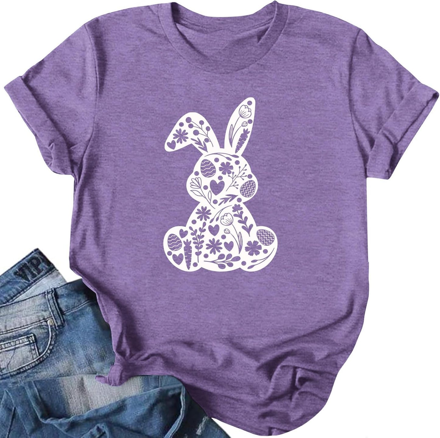 Easter Shirts for Women Cute Floral Bunny Easter Tee He is Risen Christian Tshirt Jesus Short Sleeve Tops